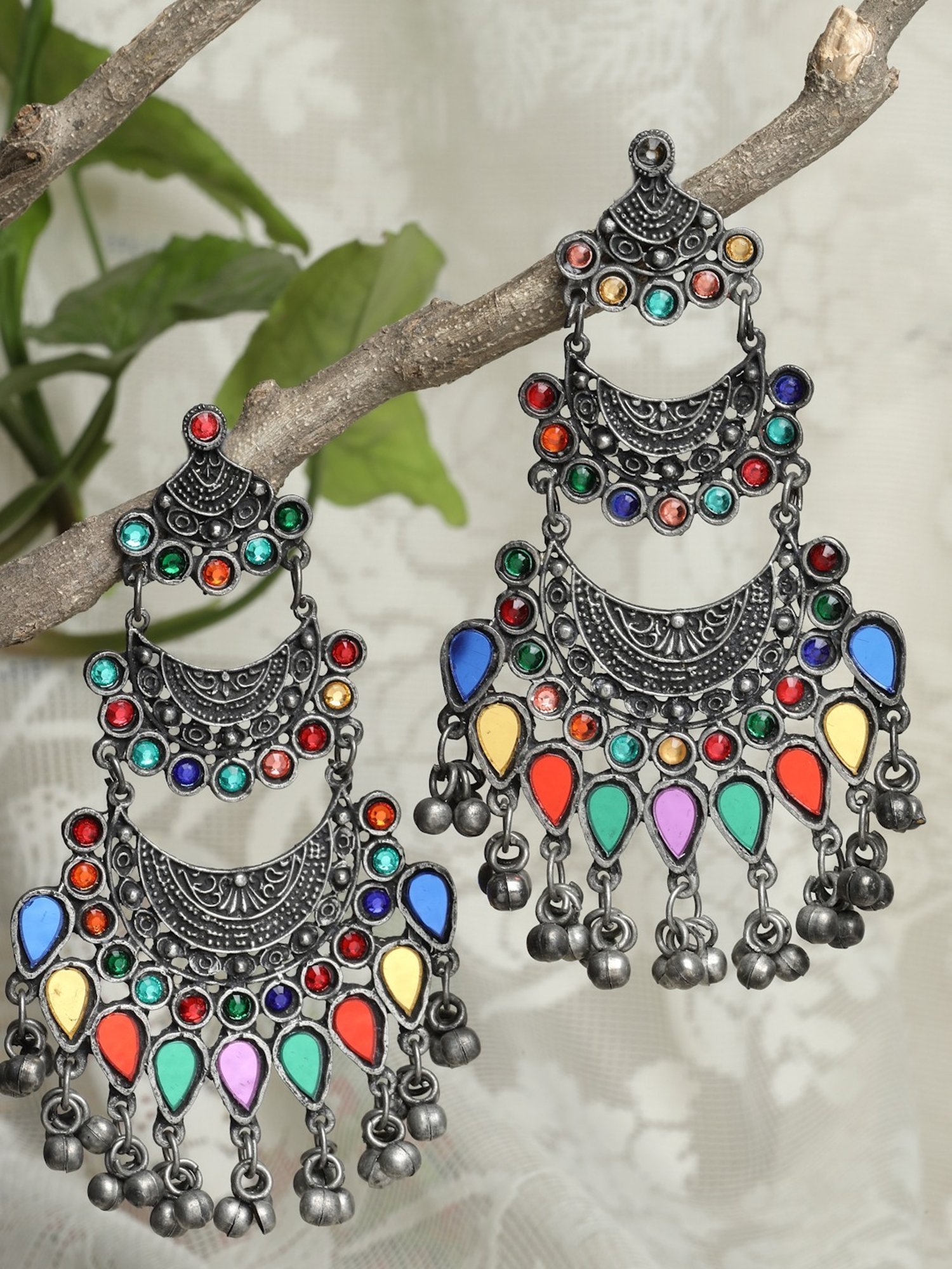 Sterling Silver Bali Earrings with Pink Stones - Desically Ethnic