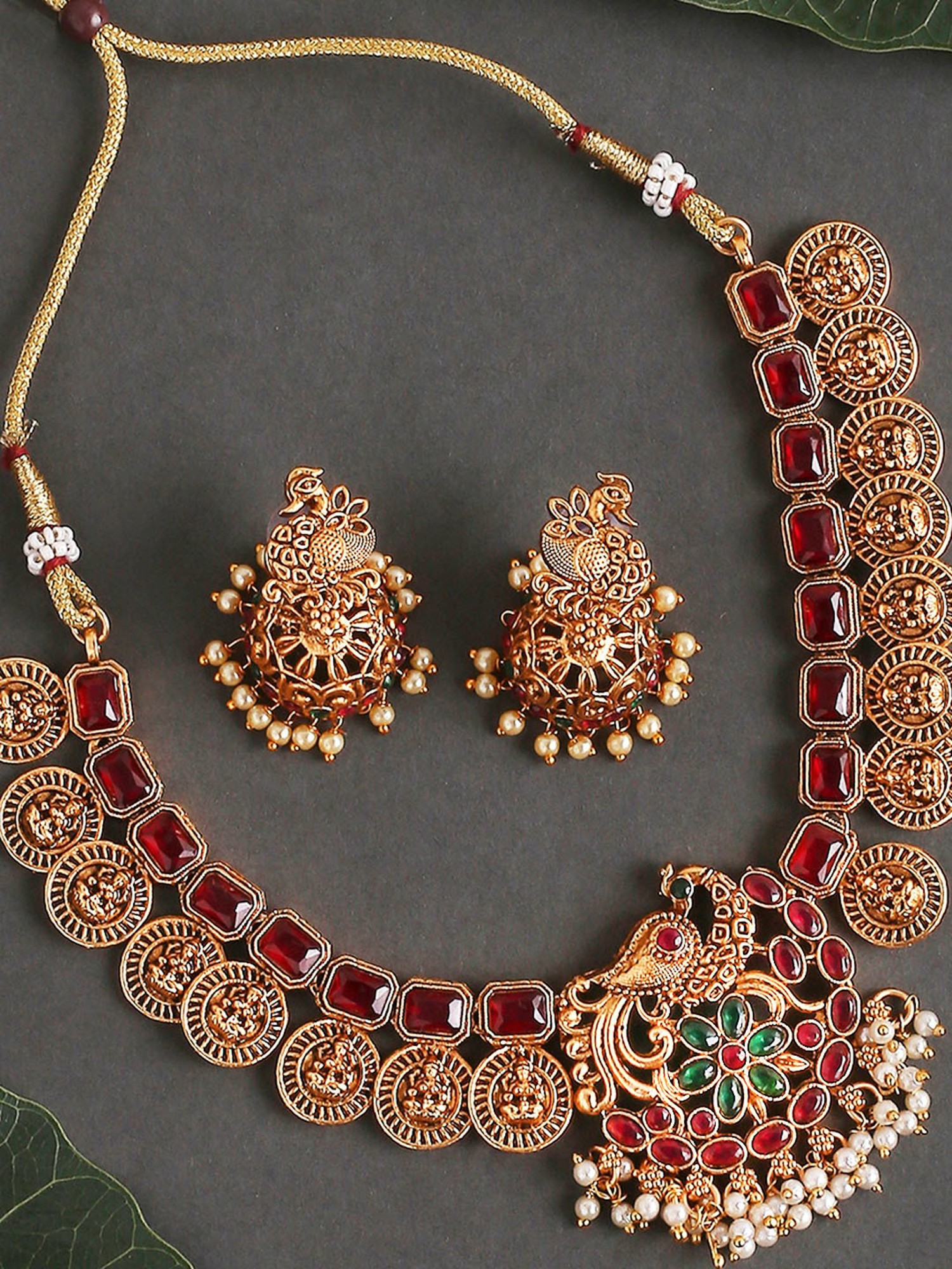 NL12037 Latest Peacock Design Pendant Ghajiri Short Chain Jhumka Earrings  Matte Gold Imitation Jewellery Online  JewelSmartin