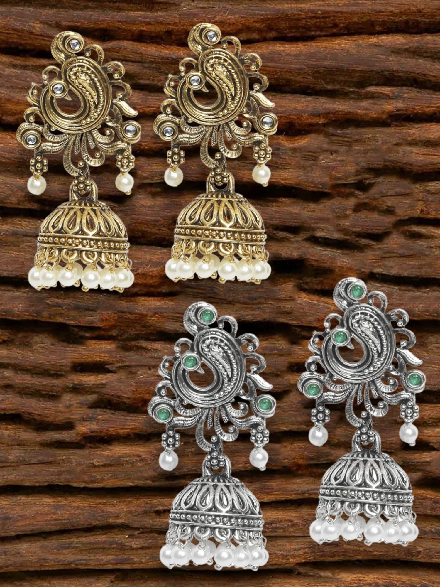 Oxidized Chandbali Jhumka Jhumki Peacock Ethnic Statement Hoop Earrings  Jewellery for Girls and Women (Silver)