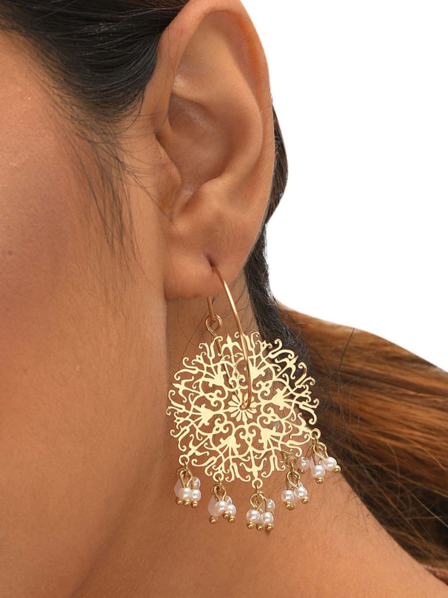 Gold Chandelier Earrings Filigree Leaf Leaves Earrings Dangle Cut Out  Pattern Lightweight Long Shiny Gold Leaves  Wish