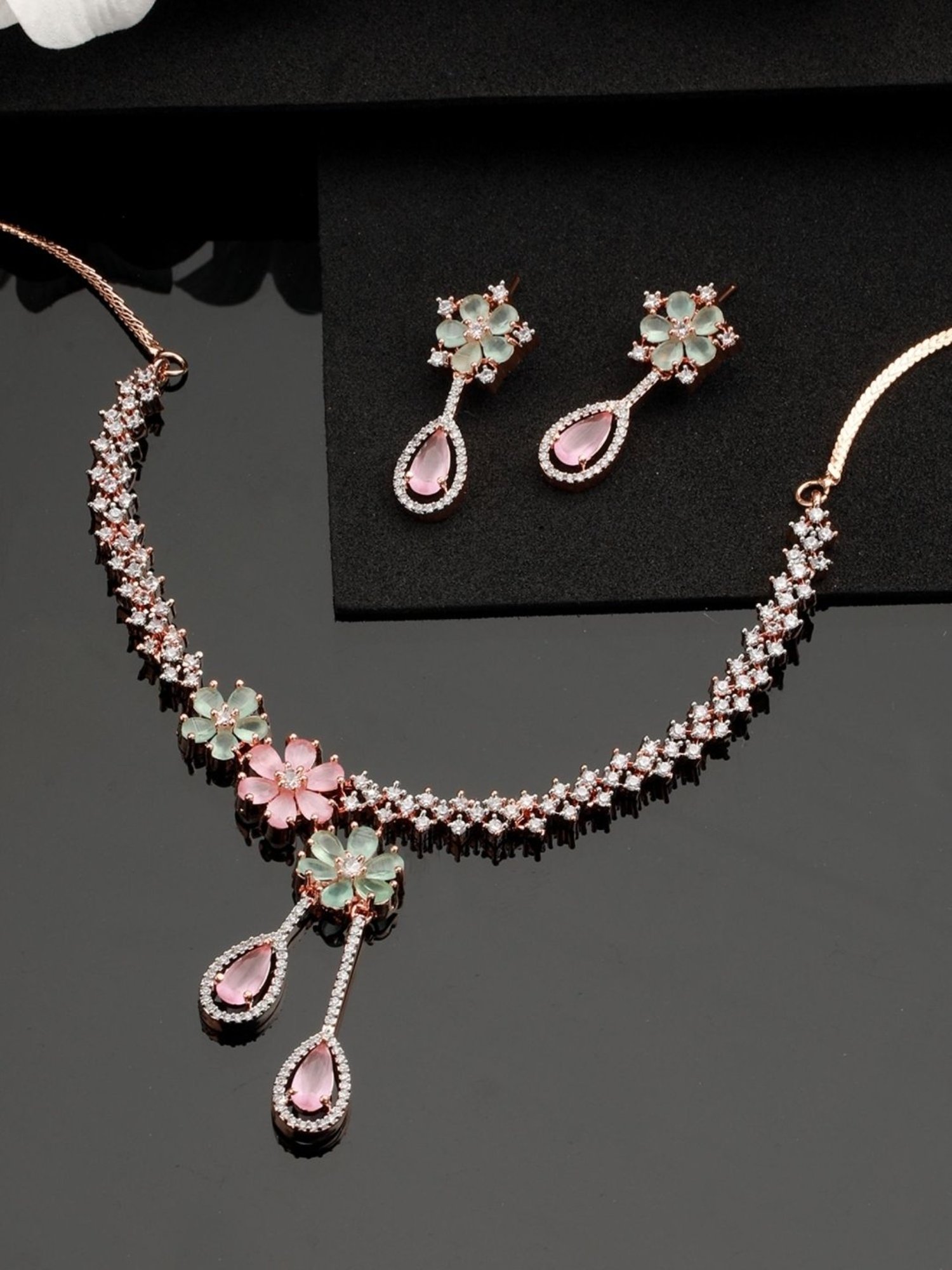 Rose gold necklace and earring set discount