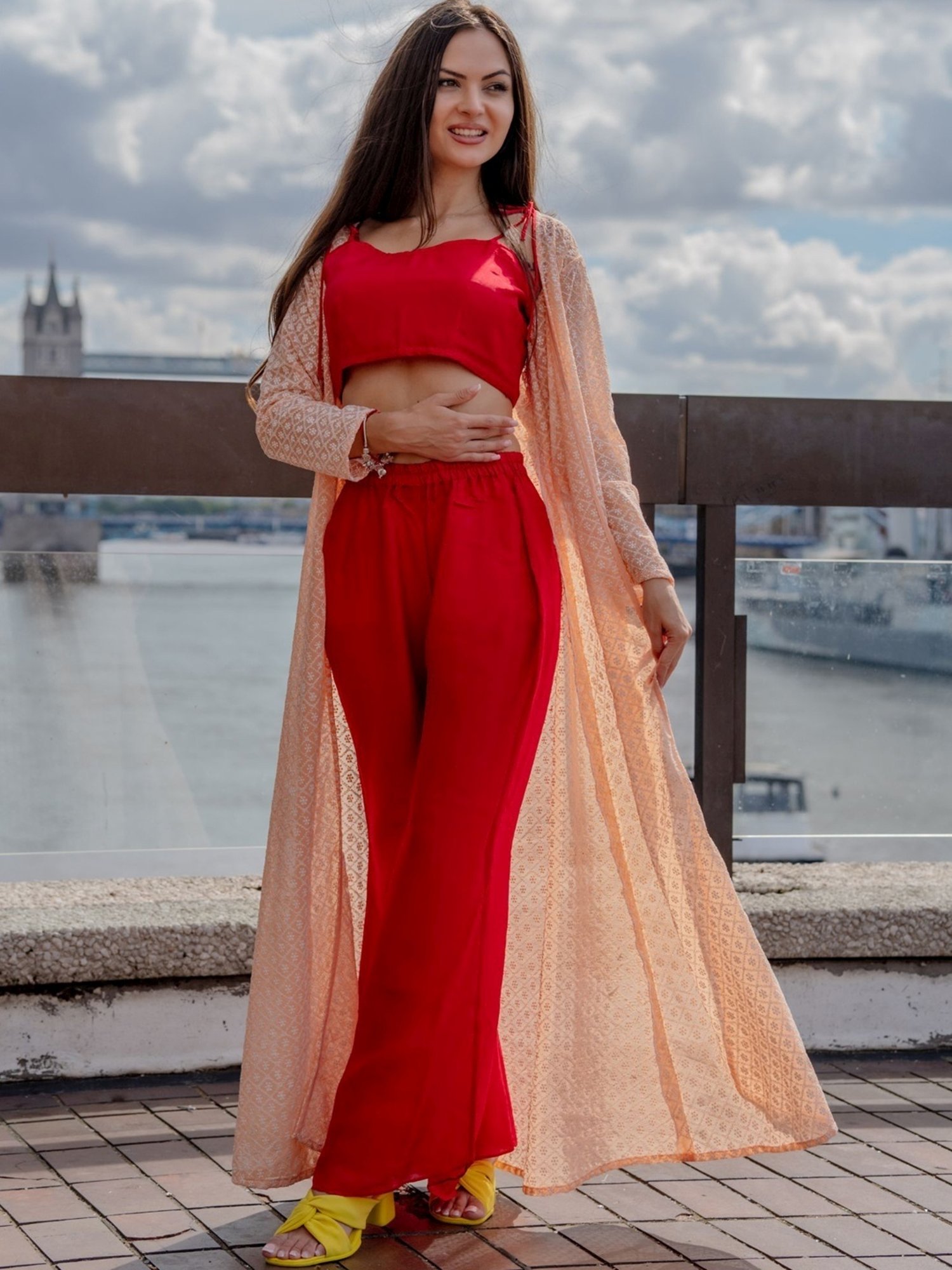 Crop Top With Palazzo And Shrug Set For Wedding  garment villa