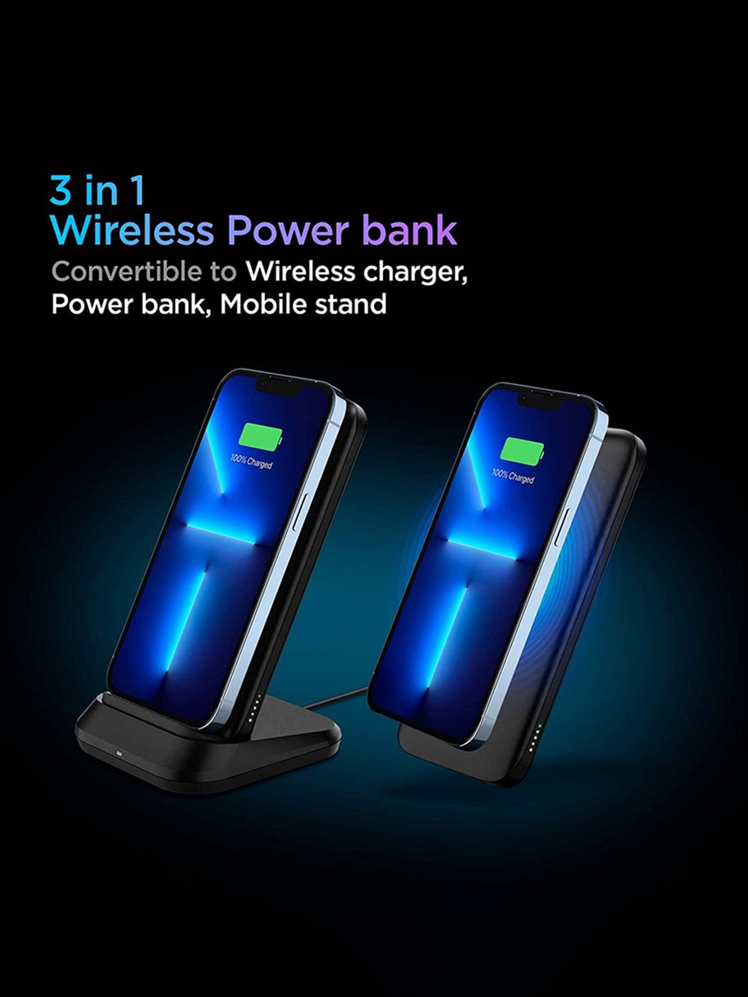 Spigen 3in1 10000 mAh Wireless Charging Power Bank with USB-A, USB-C 20W  Fast Charging (Black)