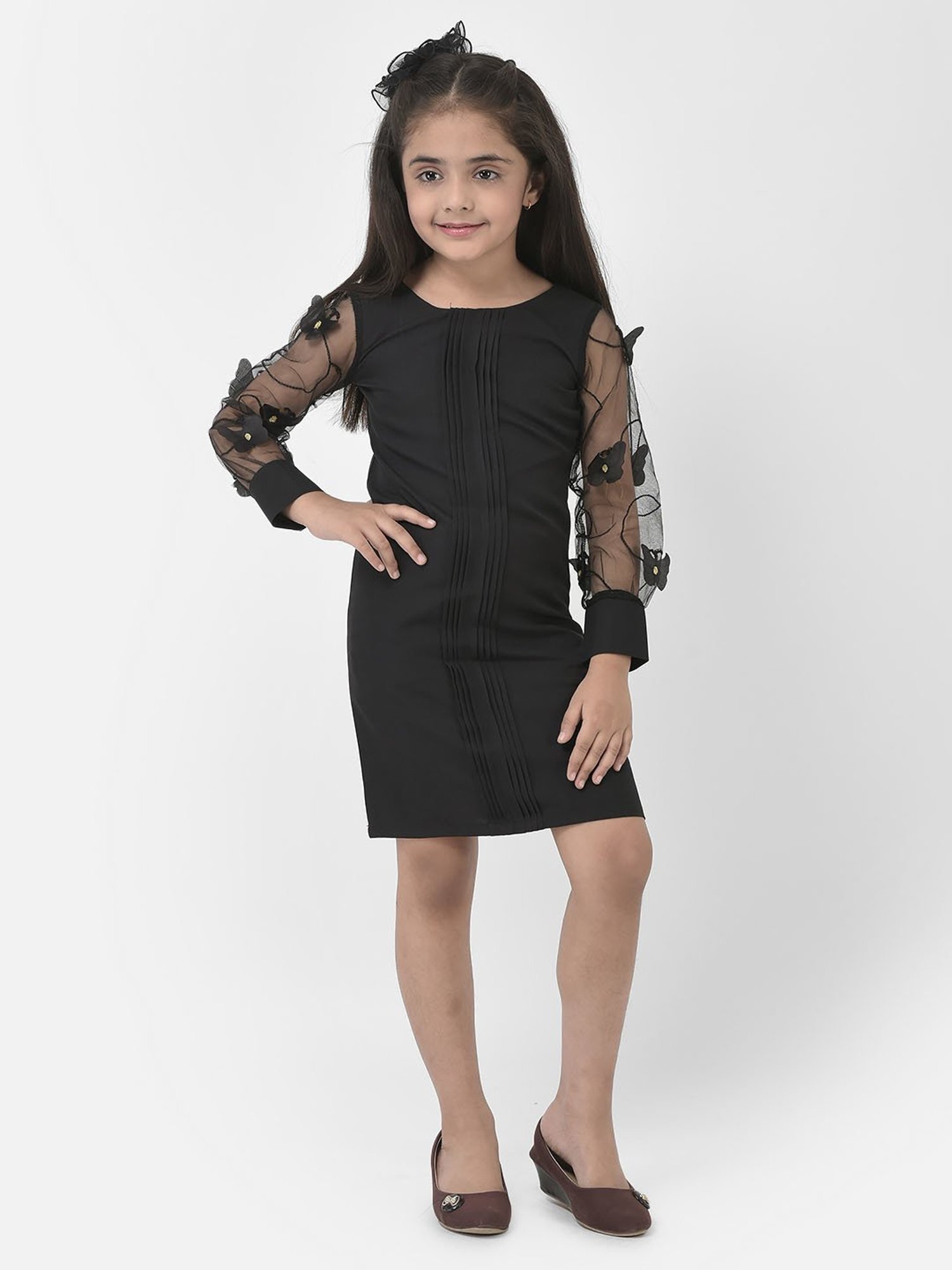 Black Neoprene Floral Embellished Dress For Girls Design by The Little  celebs at Pernia's Pop Up Shop 2024