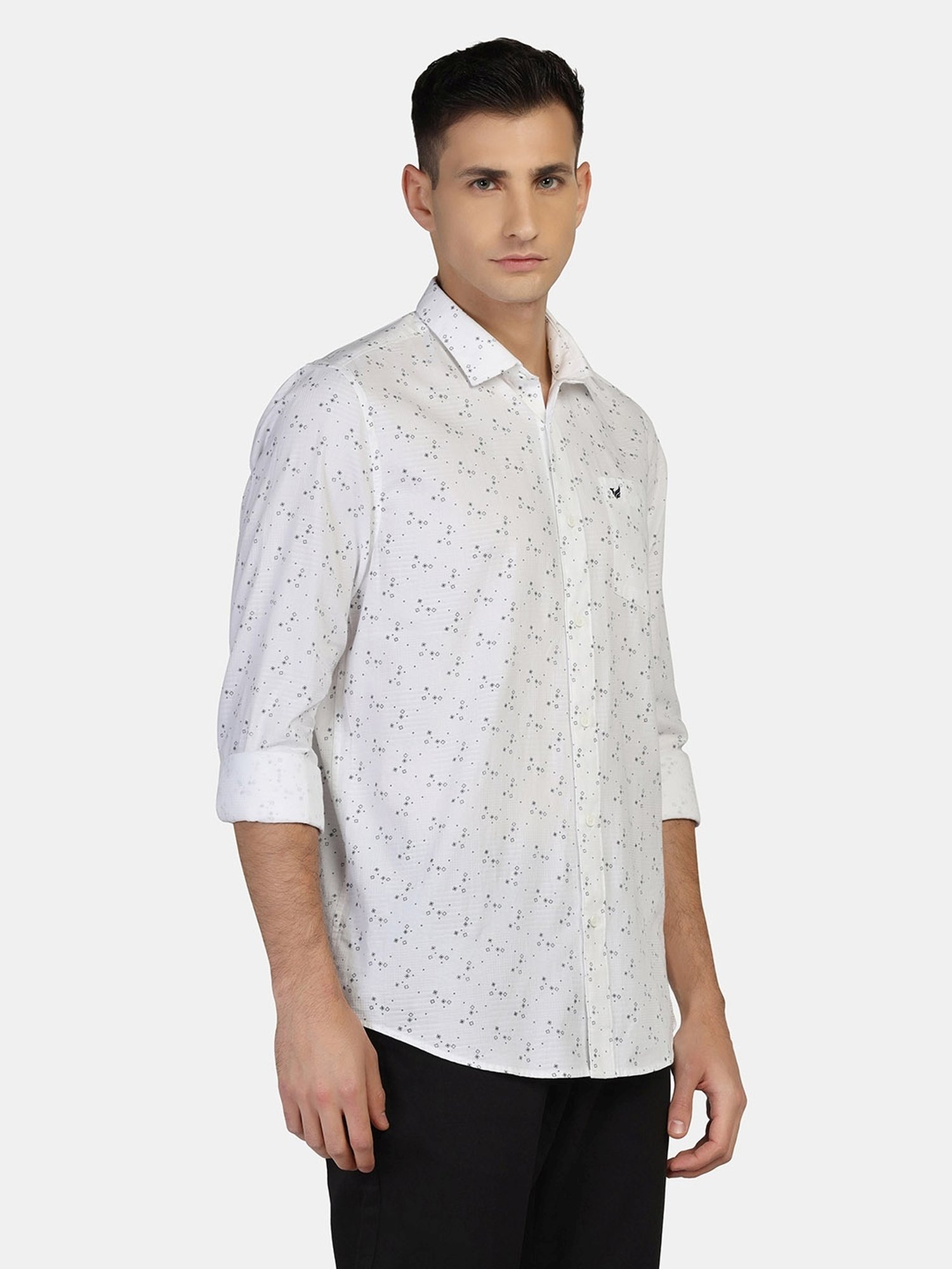 Blackberrys White Cotton Slim Fit Printed Shirt