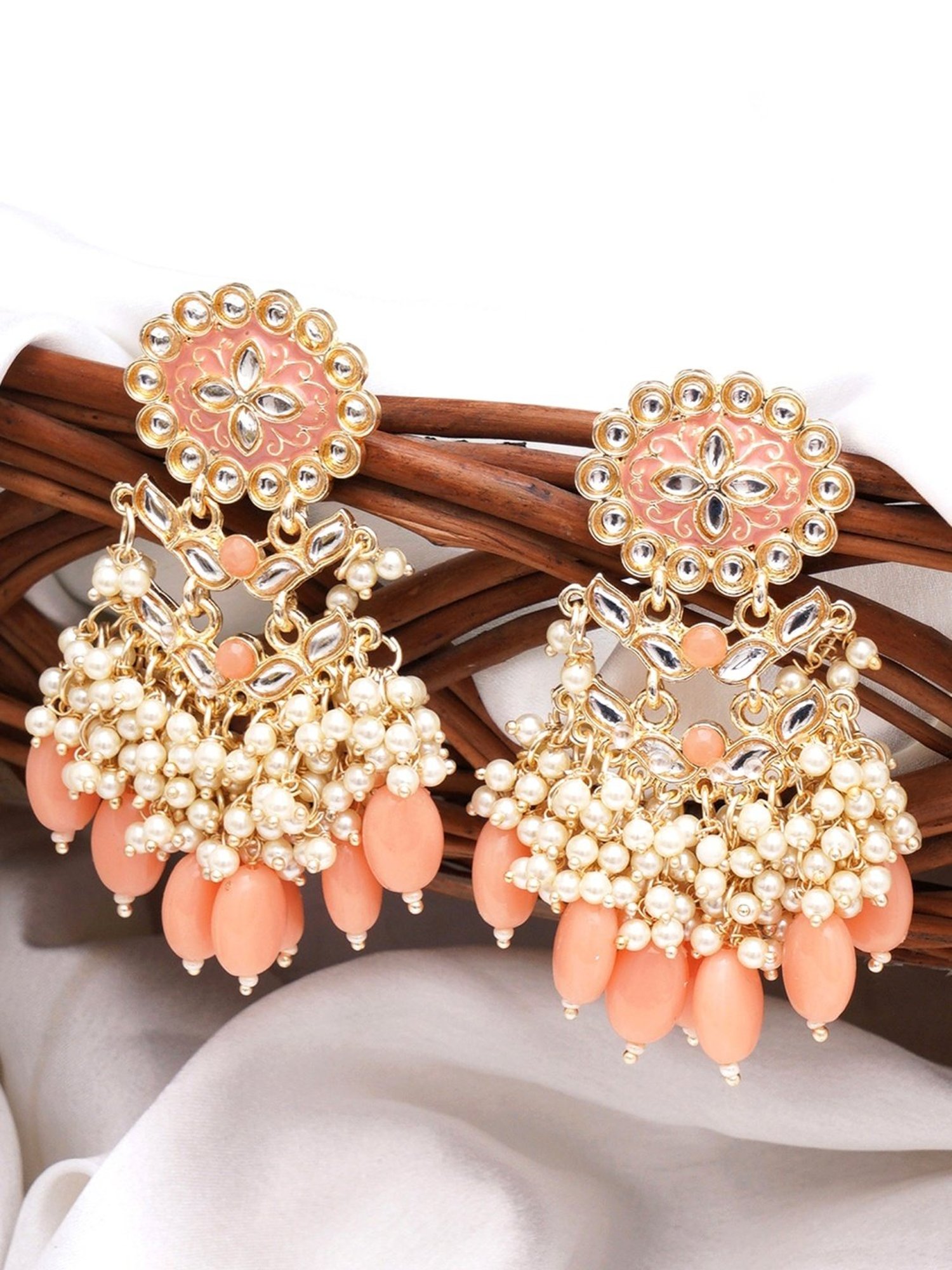 Buy Peach Color Meenakari Designer Jhumka Earring Online - Aferando