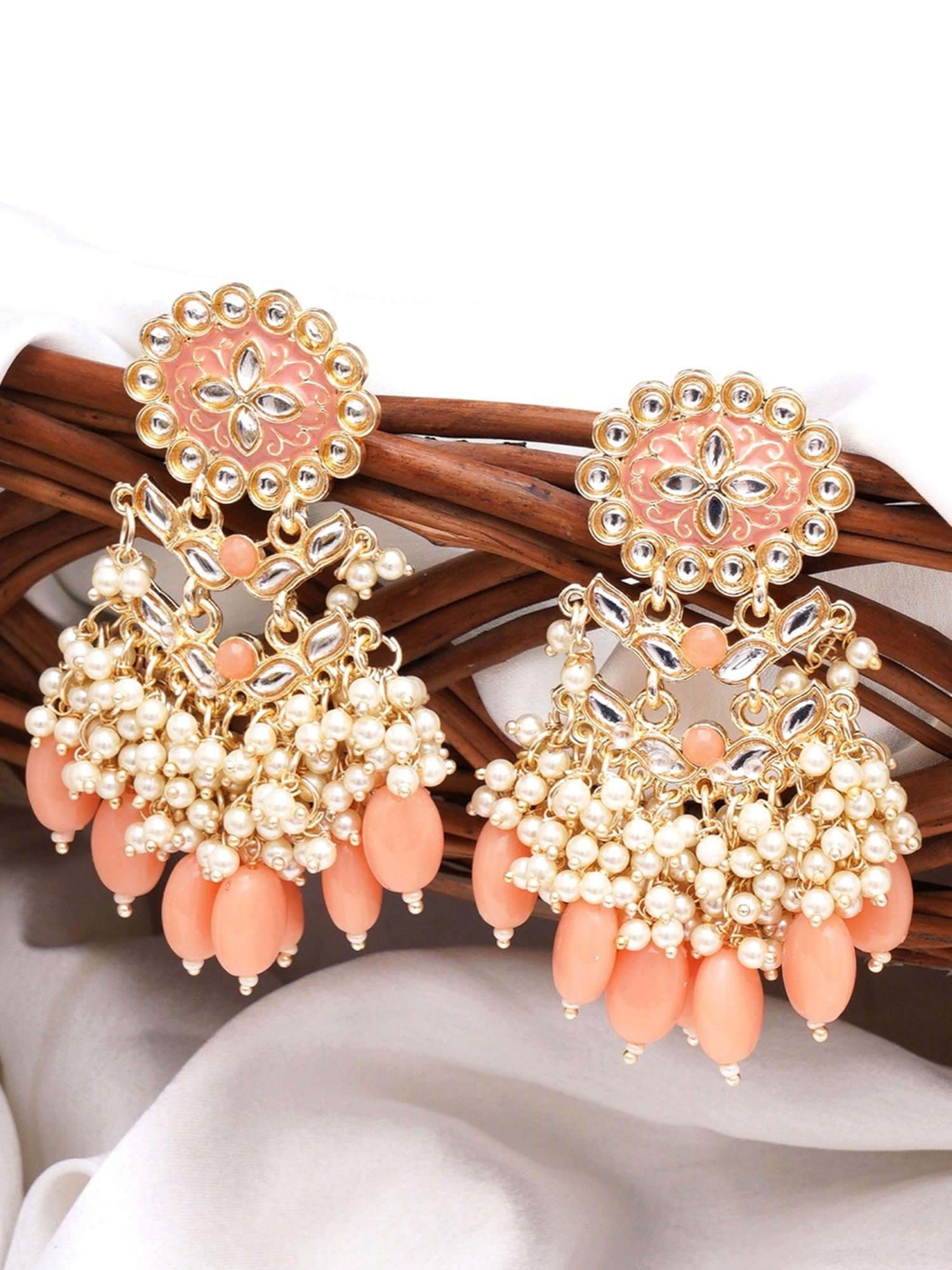 Buy Peach Color Meenakari Designer Jhumka Earring Online - Aferando