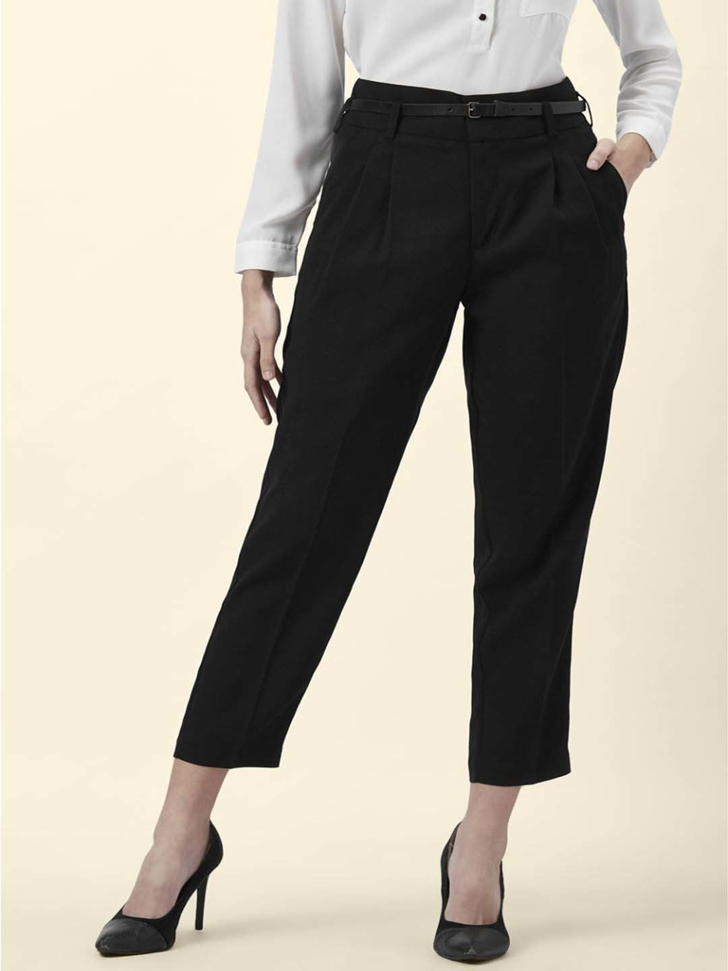 Buy Annabelle by Pantaloons Charcoal Grey SelfStriped Slim Fit Formal  Trousers For Women online  Looksgudin