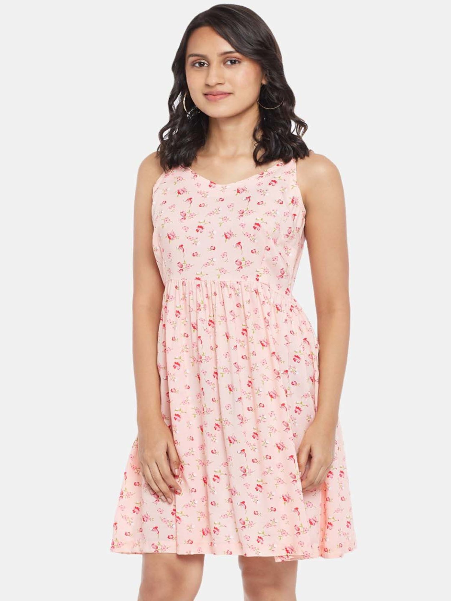 People by Pantaloons Pink Printed A-Line Dress