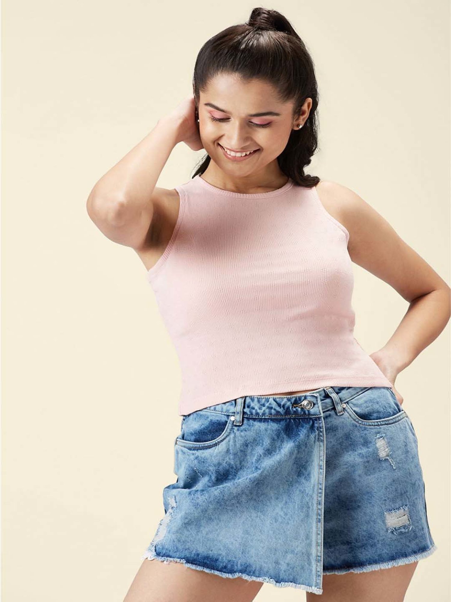 Buy People by Pantaloons Pink Cotton Top for Women Online @ Tata CLiQ