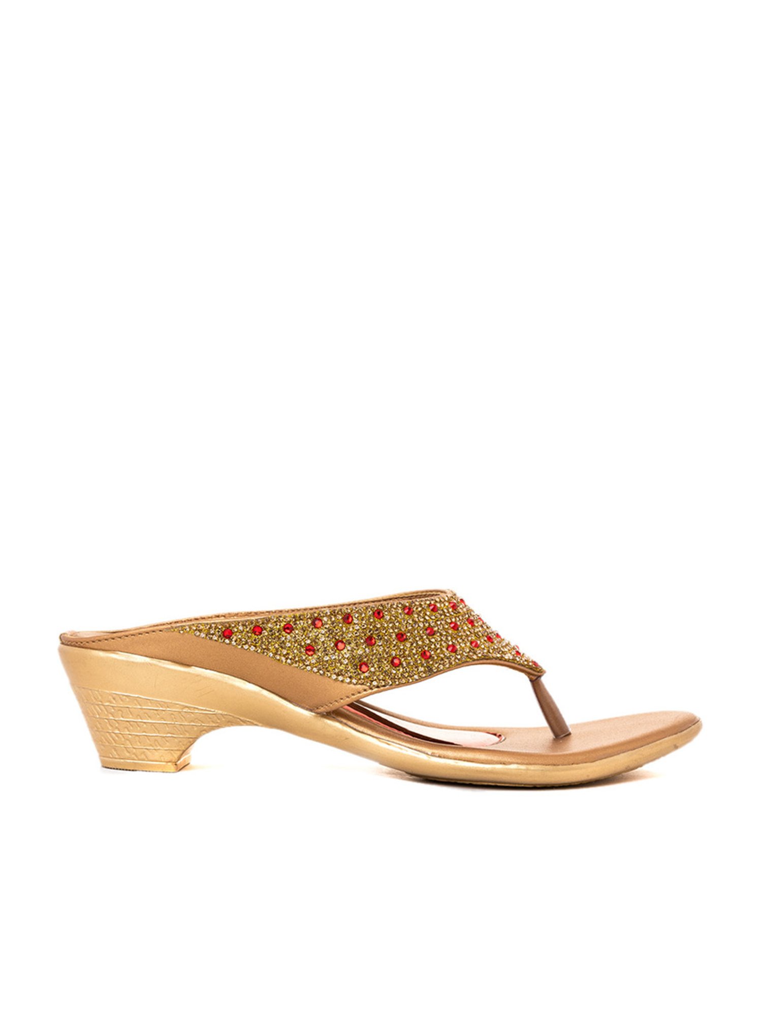 KHADIM Gold Cone Heel Slip On Ethnic Sandal for Women (6510628)