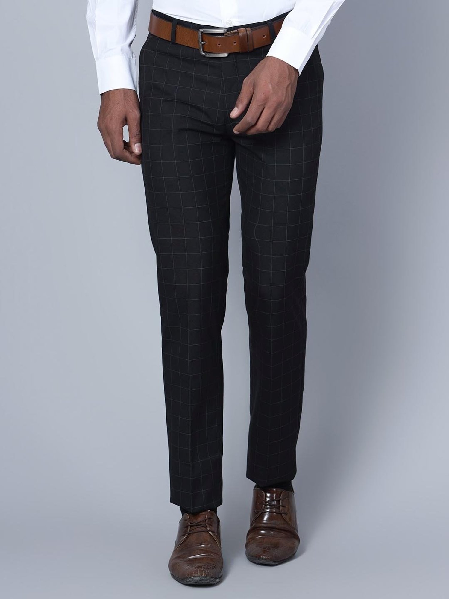 Buy Men Black Check Slim Fit Formal Trousers Online - 691172 | Peter England