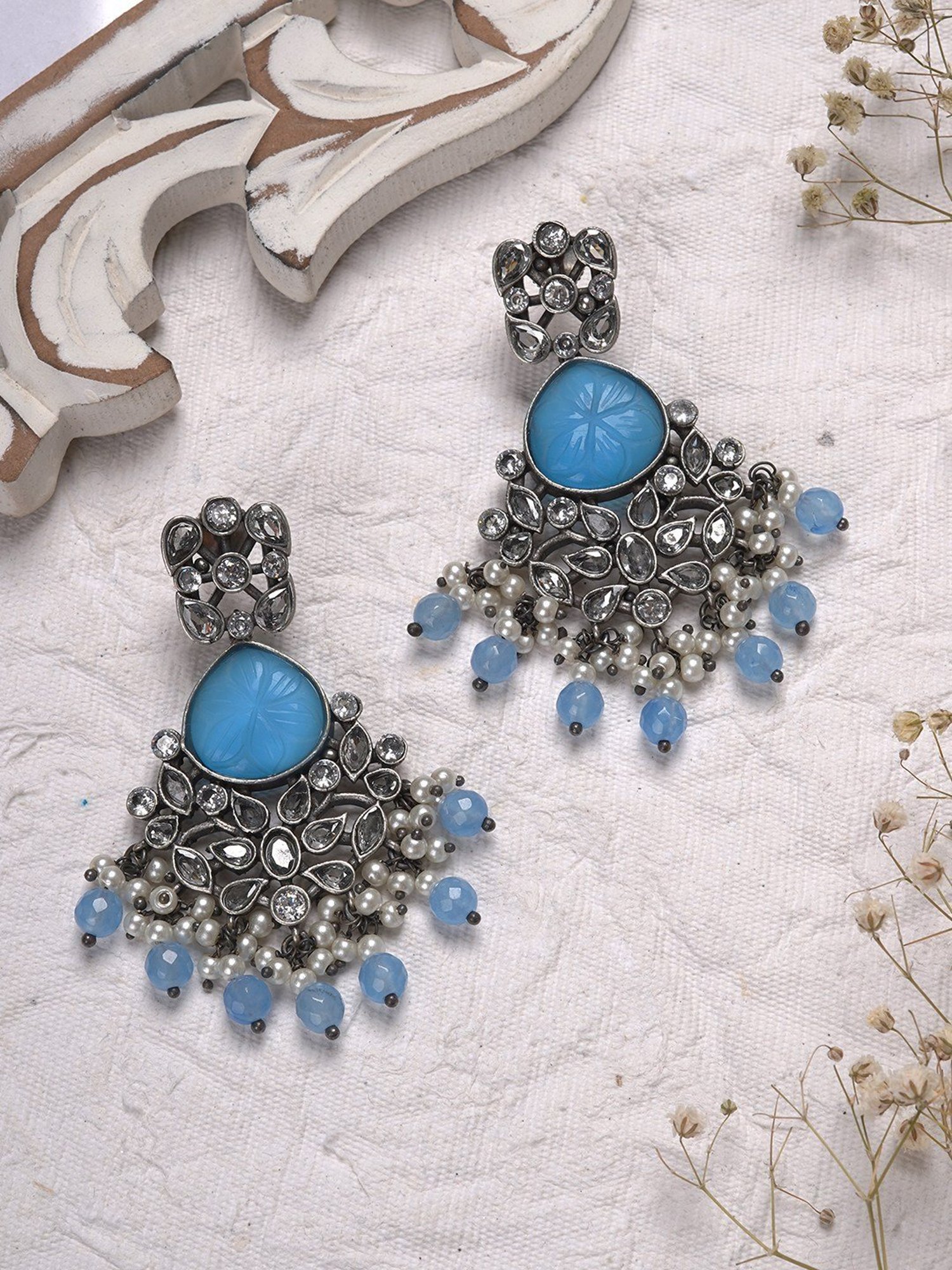 Teejh Nimrat Blue Stone Silver Oxidised Earrings Buy Teejh Nimrat Blue  Stone Silver Oxidised Earrings Online at Best Price in India  Nykaa
