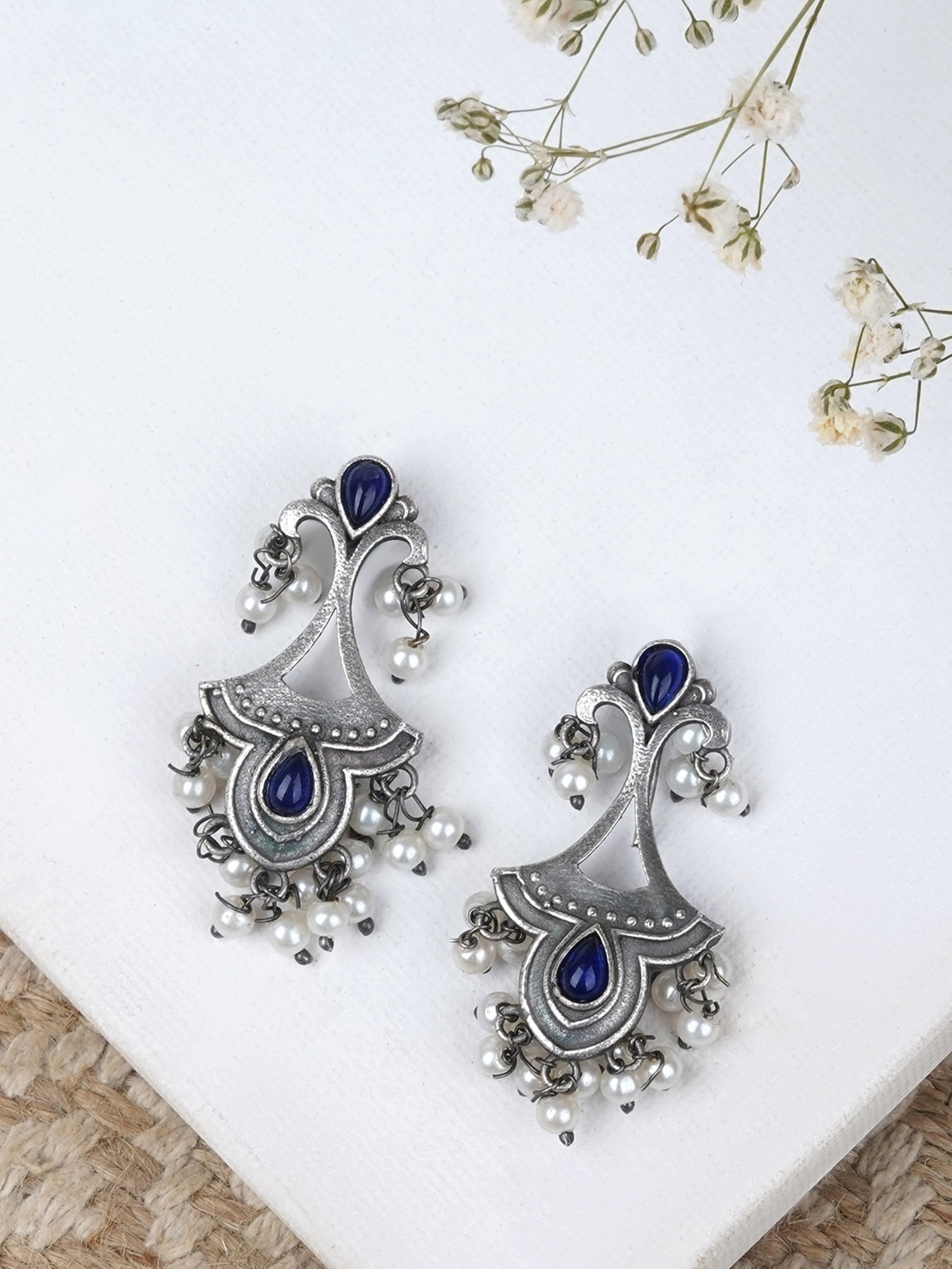 Buy Kyoot Jewels Traditional Silver Oxidised Navy Blue Stone Jhumki Tops  German Silver Oxidized Drop Earrings for Women and Girls Online at Best  Prices in India  JioMart