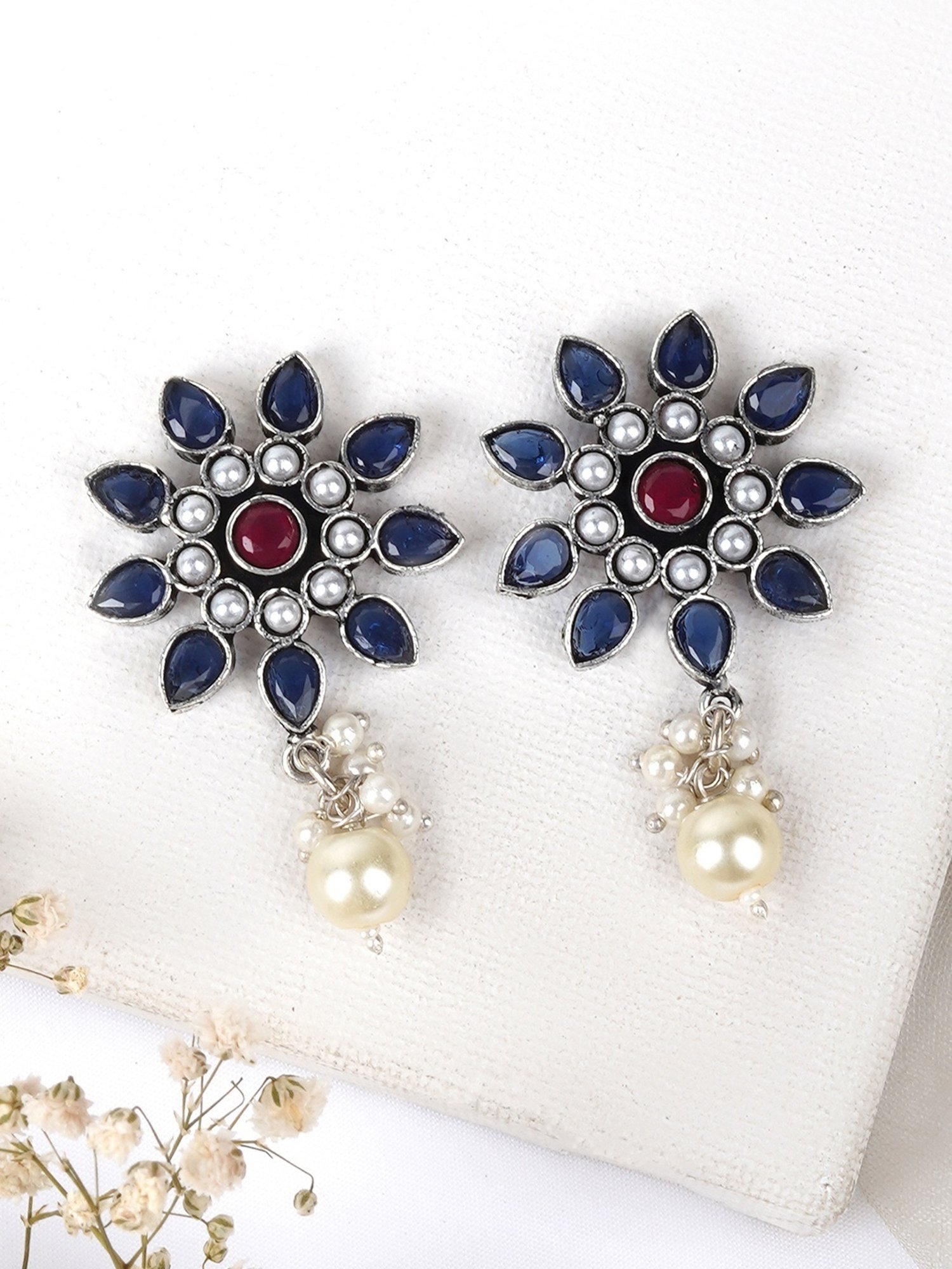 Teardrop dark blue crystal earrings