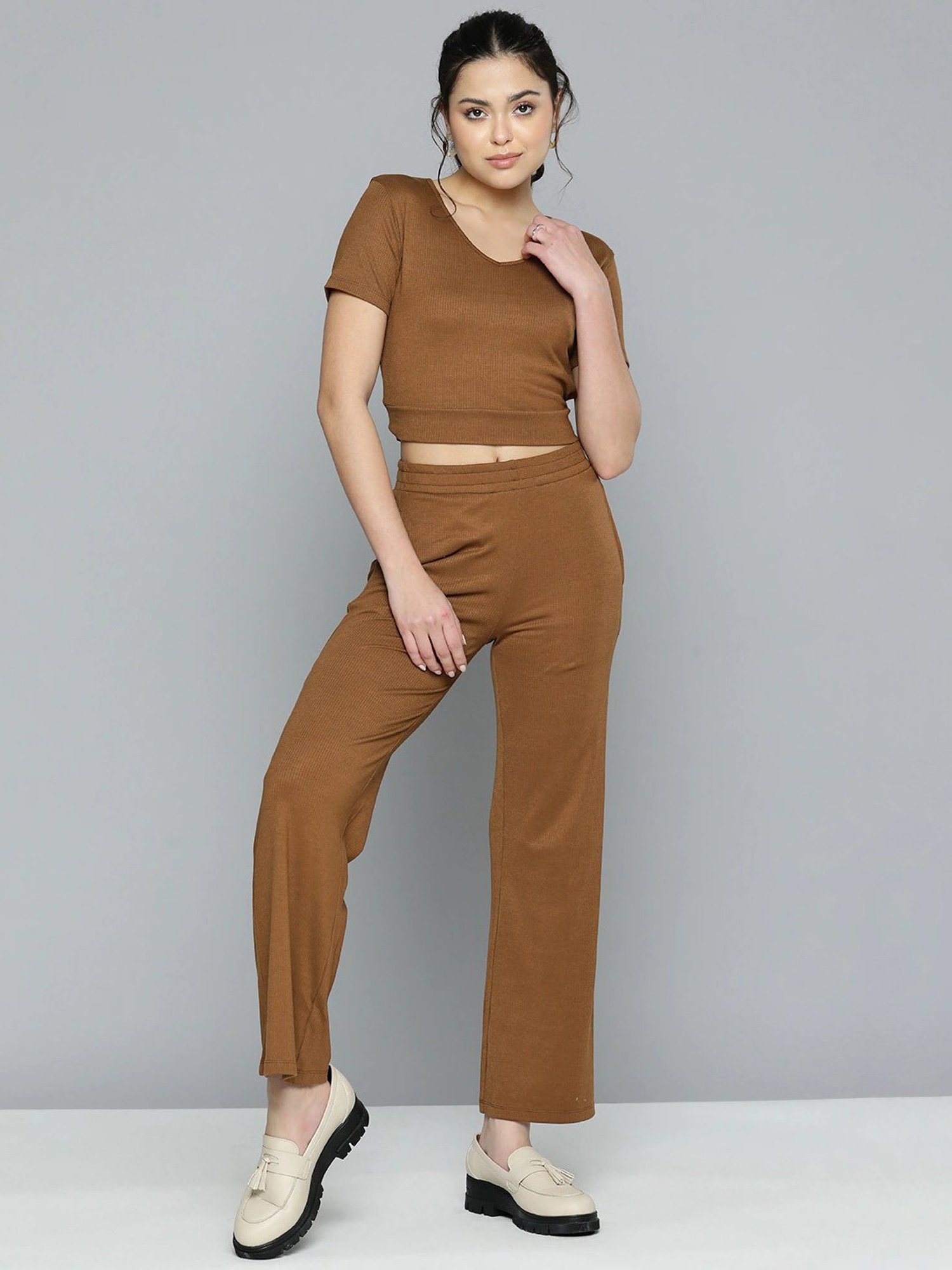 Petite Double Layer Crop Top  Trouser CoOrd  boohoo