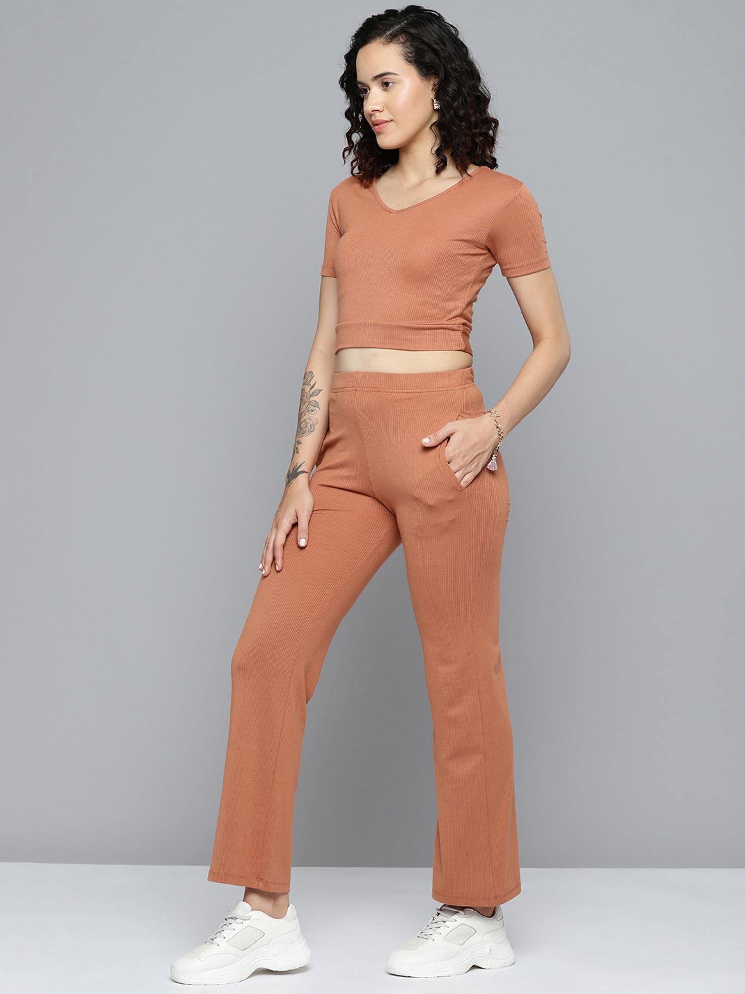 Buy DIAZ CoOrd Set with Stylish Crop top  High Waist Bell Bottom Pant Top   Bottom Set for Women  Outdoor Wear Lounge Wear Night Wear Suite Set  Western Top and