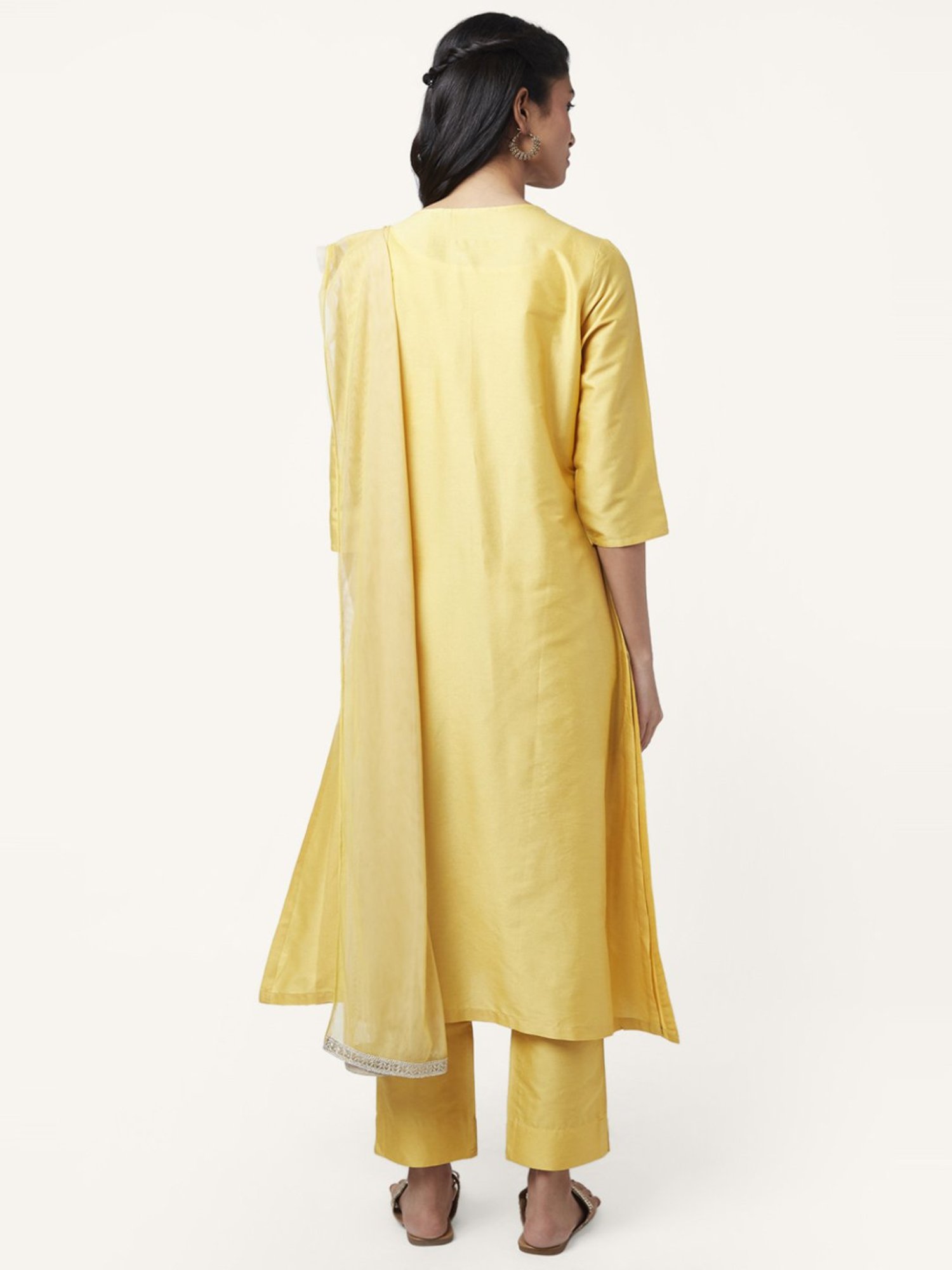 Rangmanch by Pantaloons Yellow Embroidered Kurta Pant Set With Dupatta