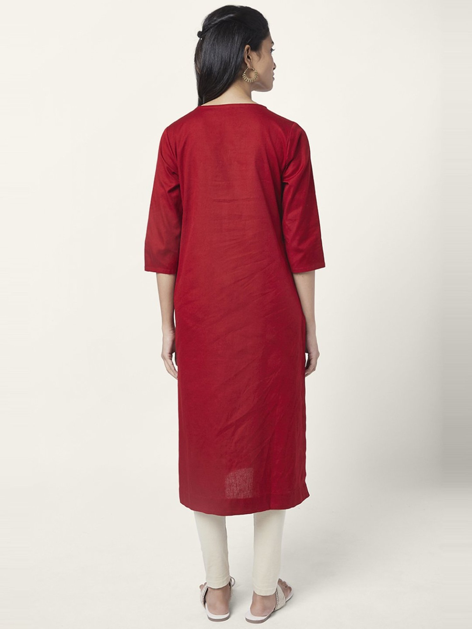 Rangmanch by Pantaloons Red Cotton Embroidered Straight Kurta