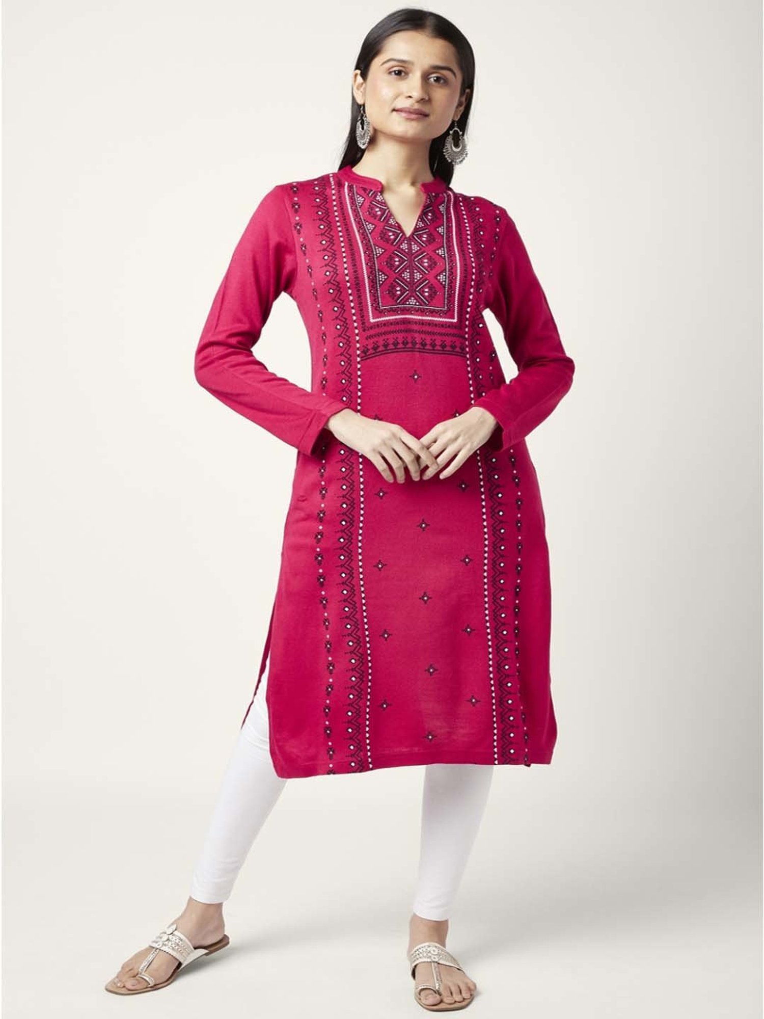 Rangmanch by Pantaloons Red Cotton Embroidered Straight Kurta