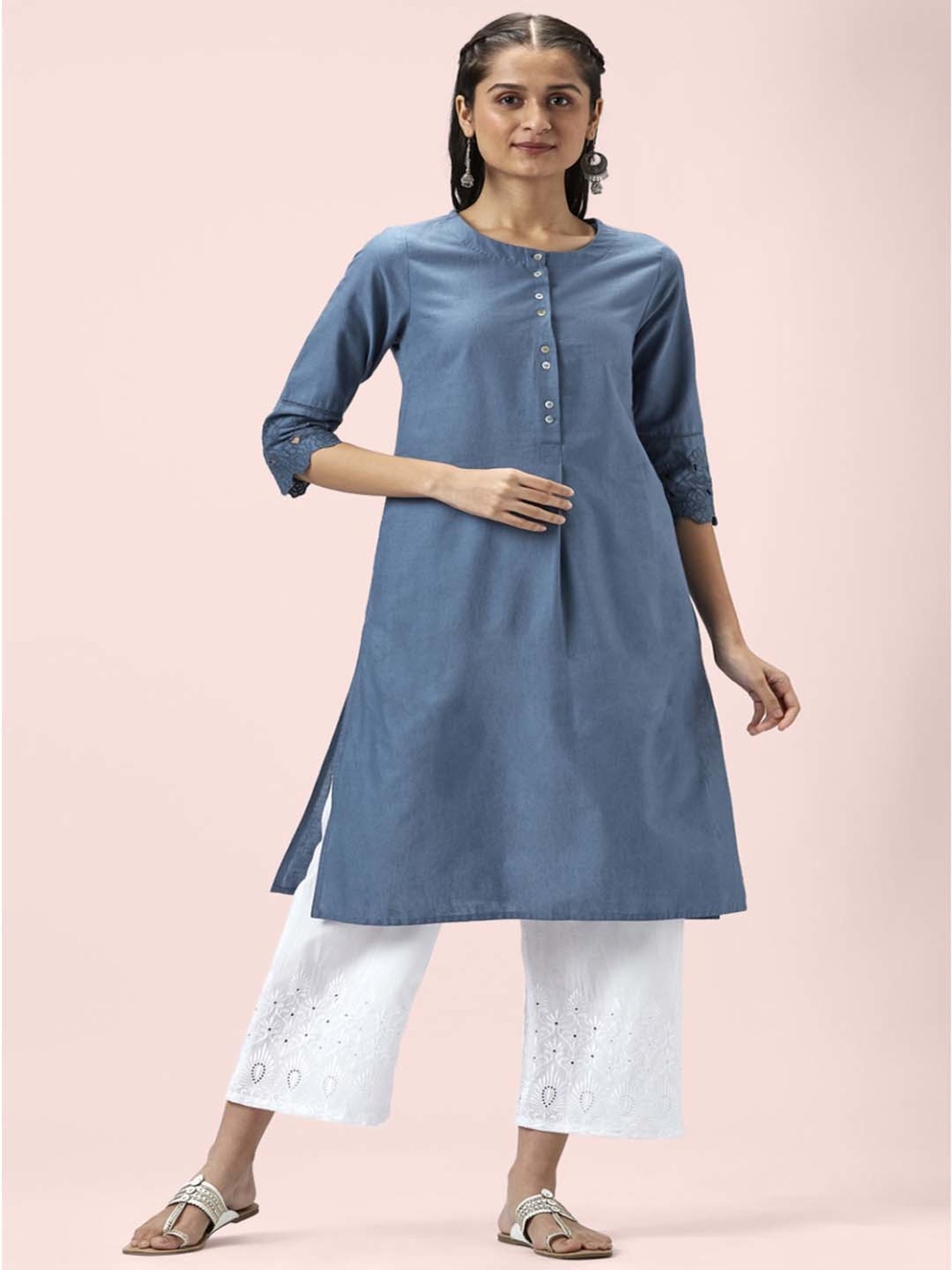 Rangmanch by Pantaloons Blue Cotton Straight Kurta