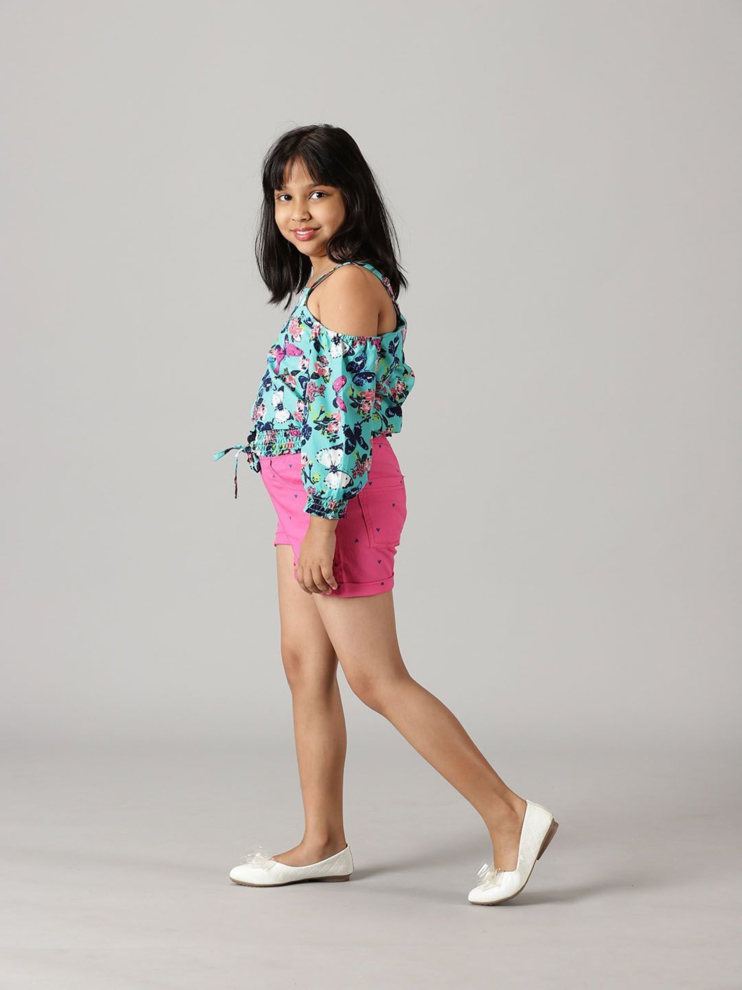 Kiddopanti Kids Aqua Blue & Pink Printed Top with Shorts