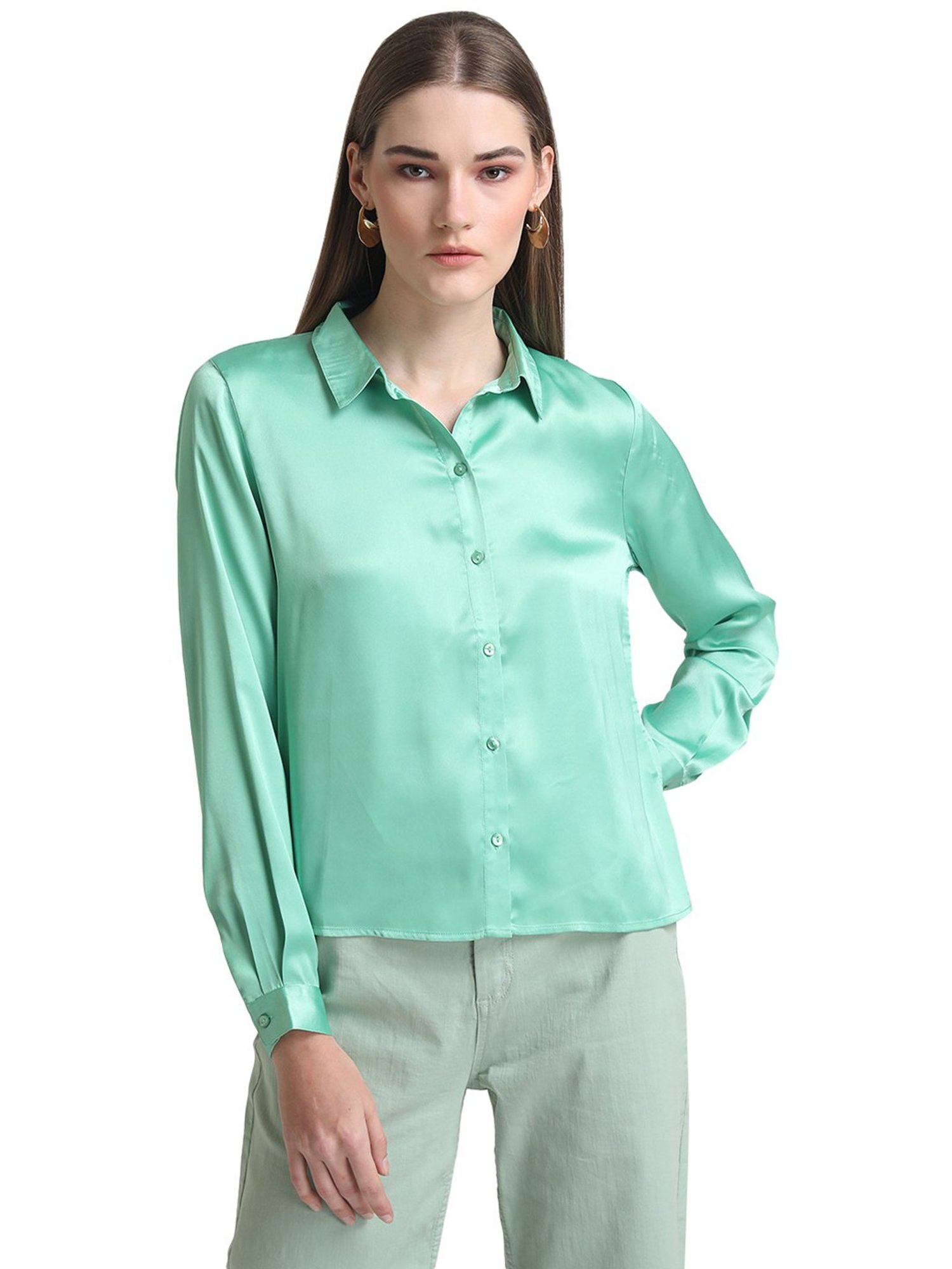 Kazo Green Embellished Casual Shirt