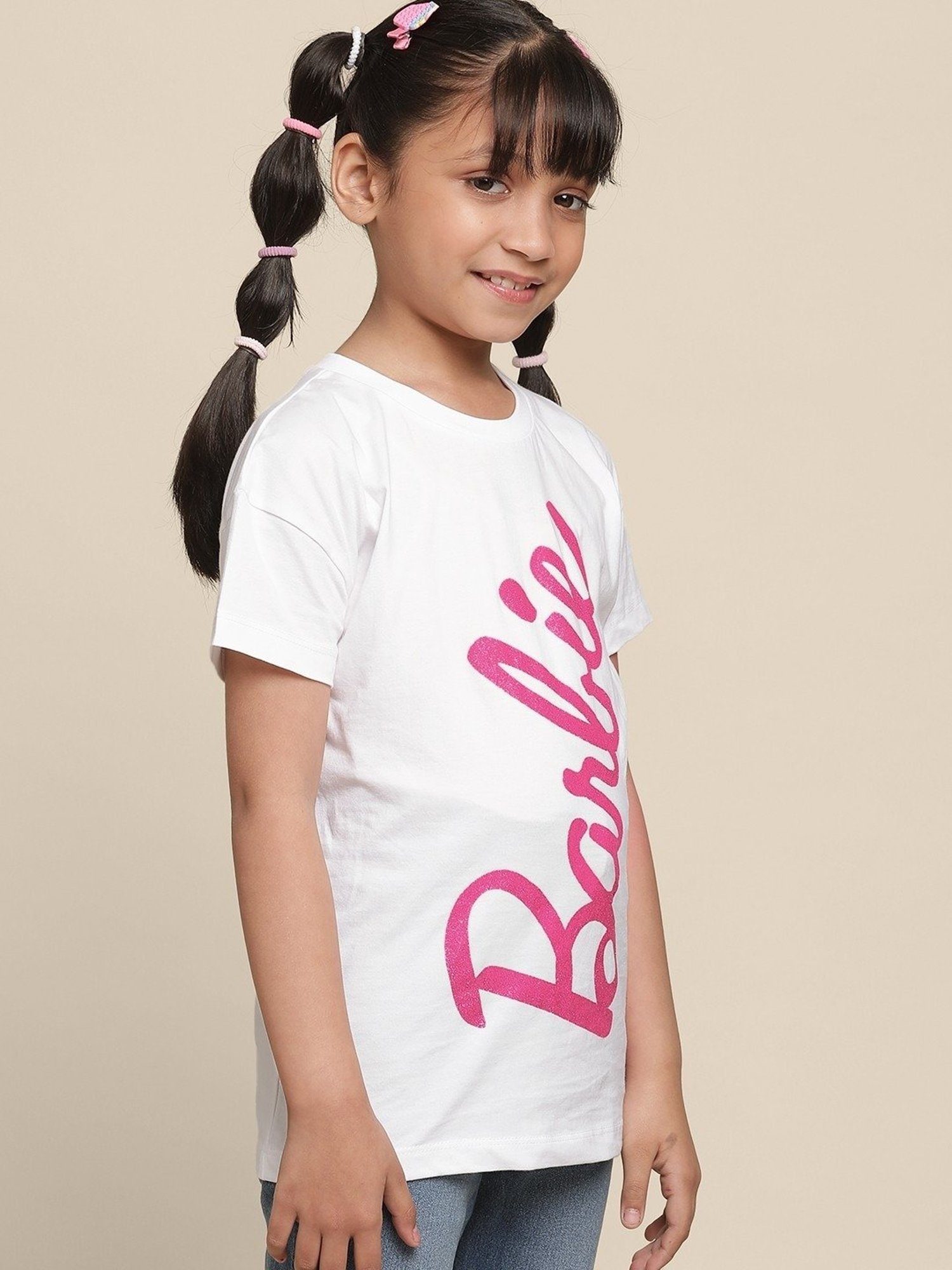 Pink and white online barbie shirt