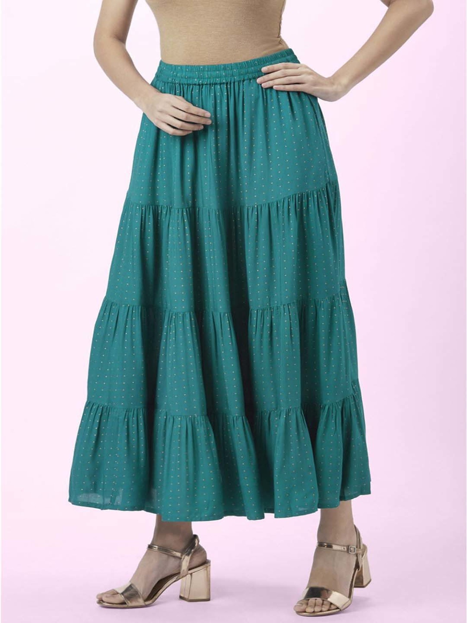Shop Pink Ethnic Printed Maxi Flared Skirt  Jaipur Kurti