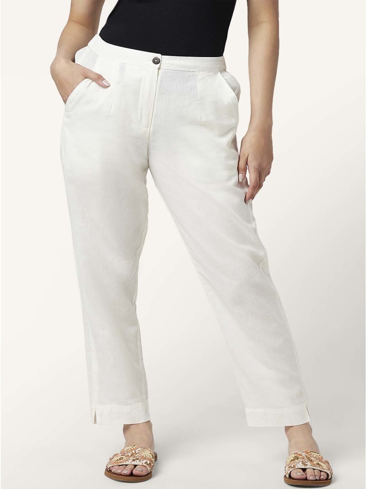 Juniper Bottoms  Buy Juniper Off White Grey Cotton Solid Cigarette Pants  Online  Nykaa Fashion