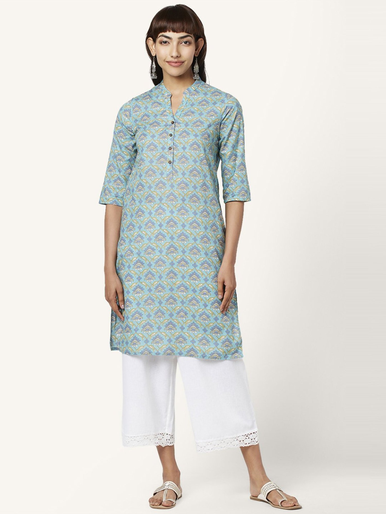 Rangmanch by Pantaloons Teal Blue Printed Straight Kurta