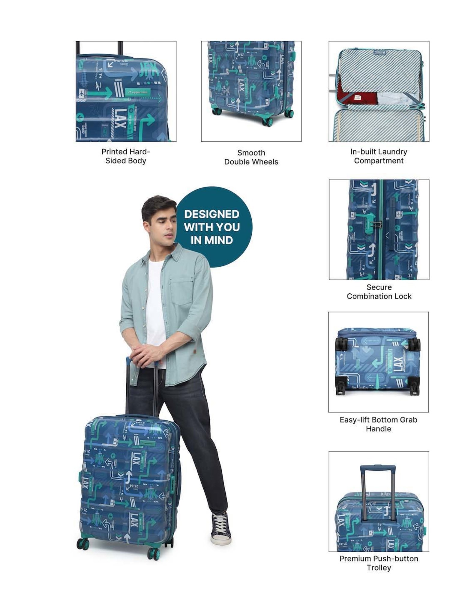 Blue Hard Travel Suitcase  cabin trolley bags - uppercase