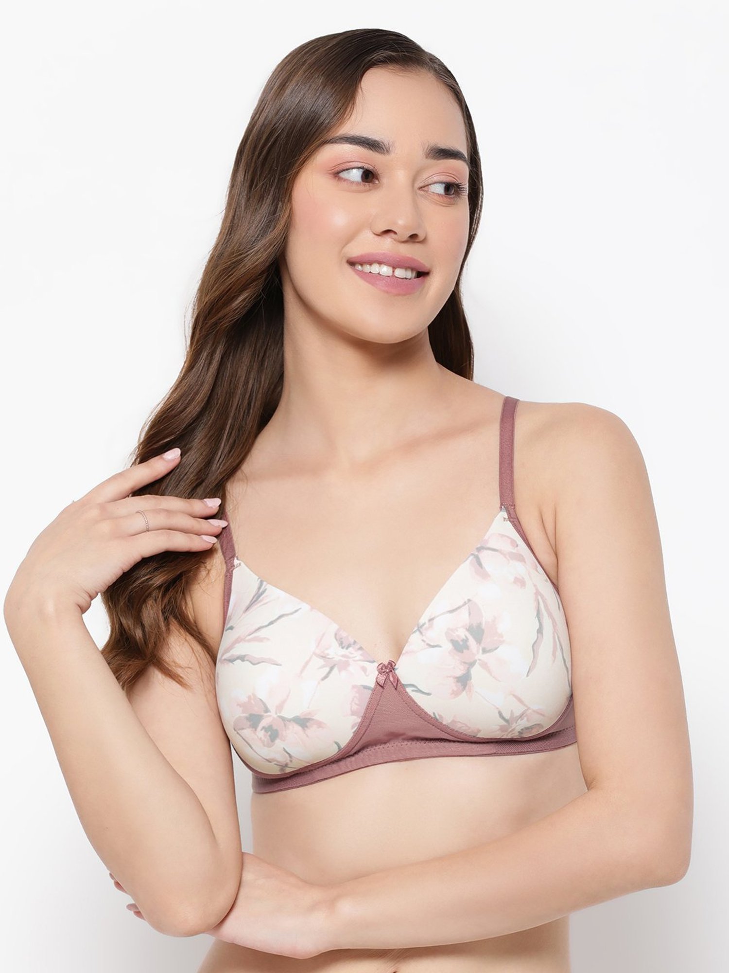 Clovia Cream Floral Print Half Coverage Non-Wired Push-Up Bra