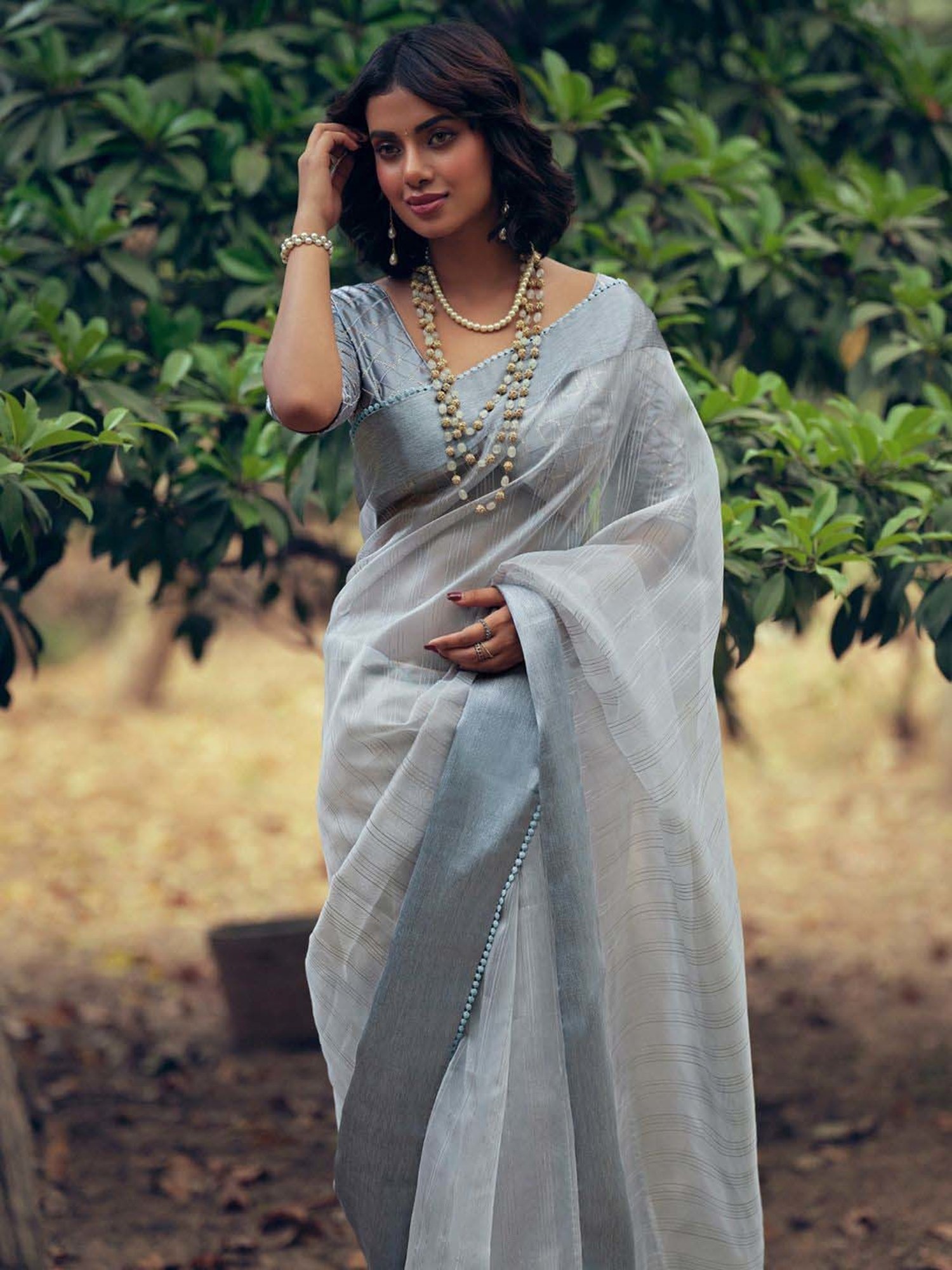 Grey Colour Organza Saree With Embroidery Work – Orgenza Store