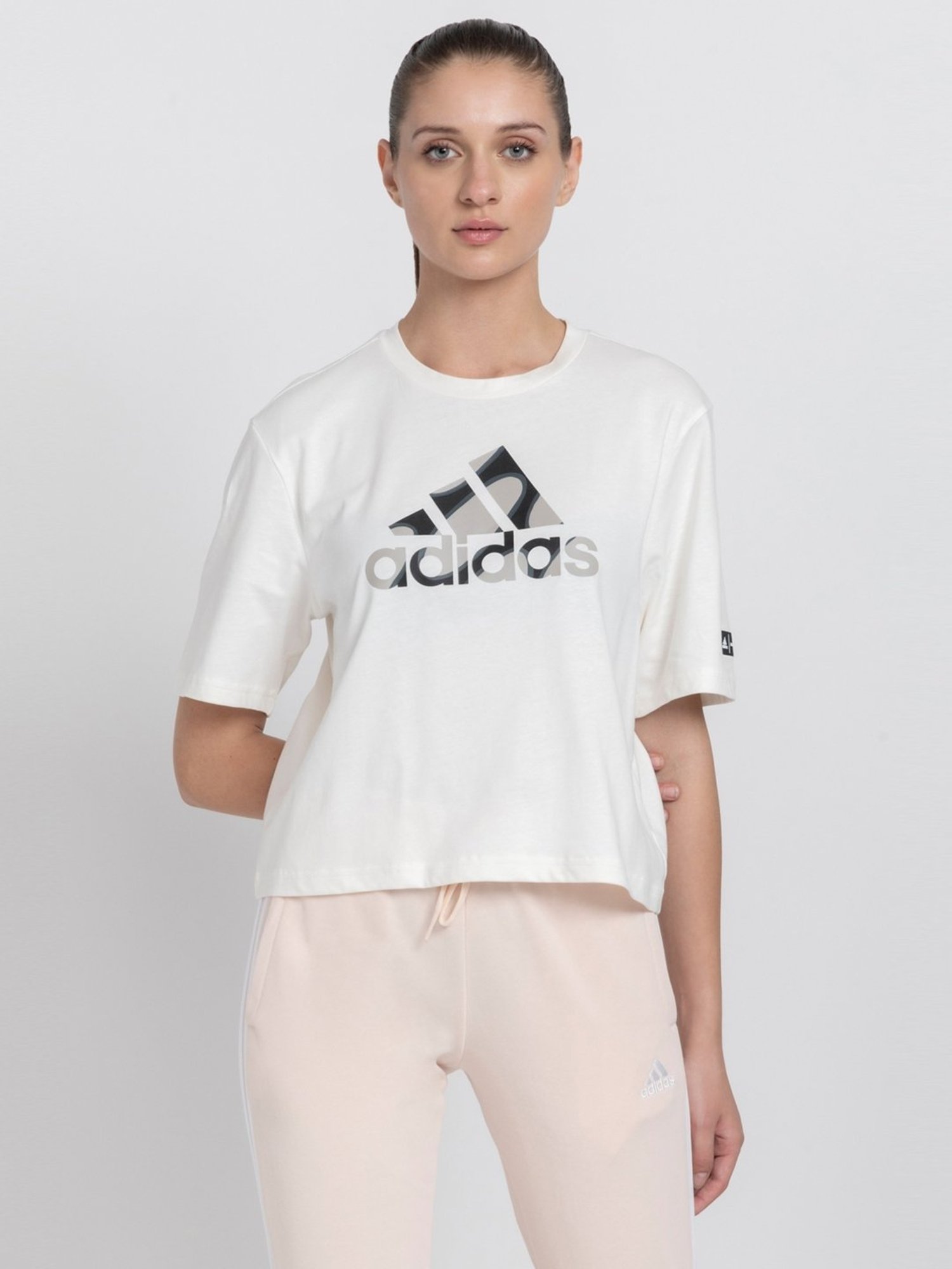 Buy adidas White Cotton Printed T-Shirt for Women Online Buy adidas White Cotton Printed T-Shirt for Women Online
