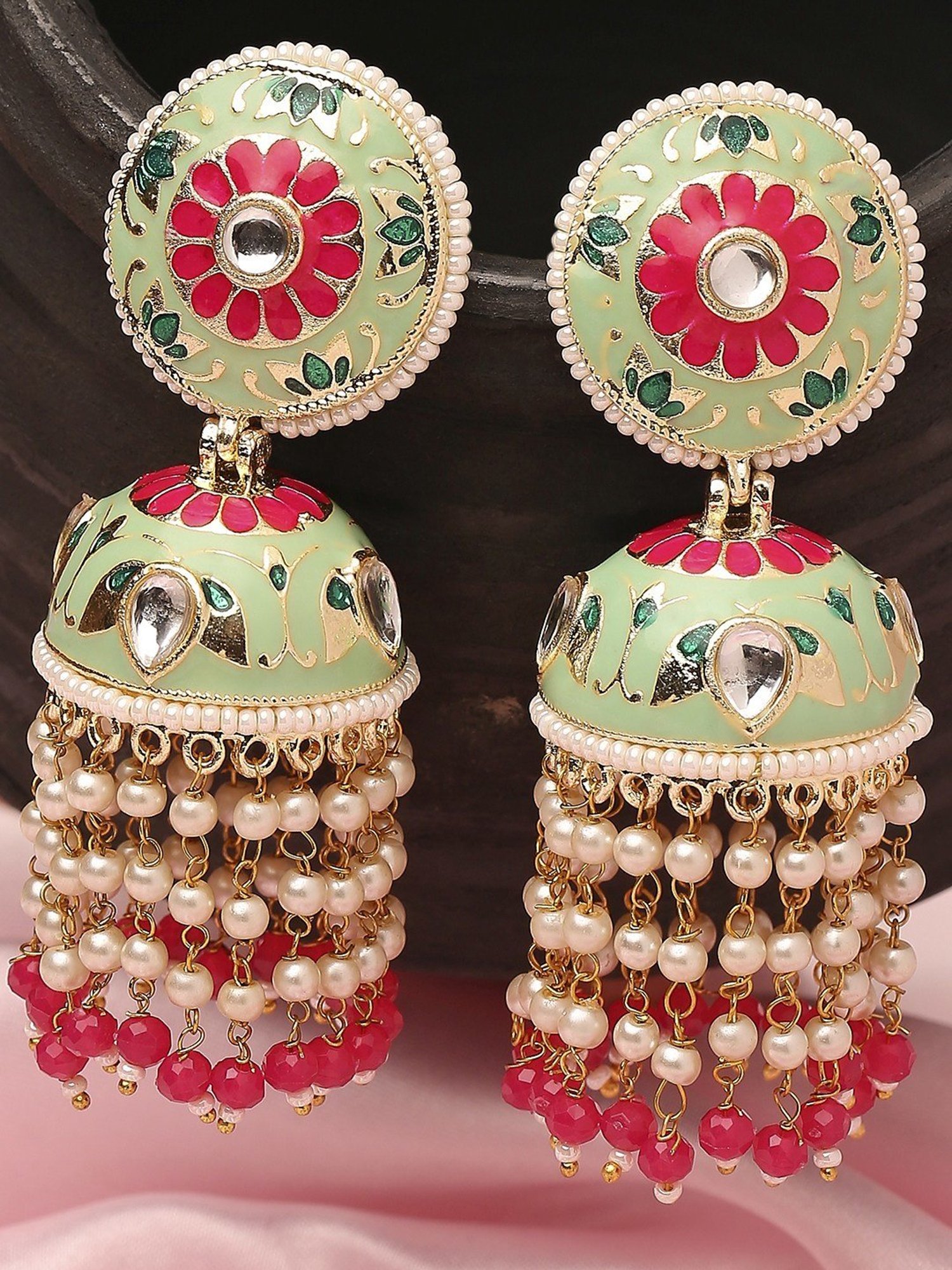 Abhaah latest Rajasthani kundan meenakari pearl chandbali jhumka design  hoop Earrings for women and girls