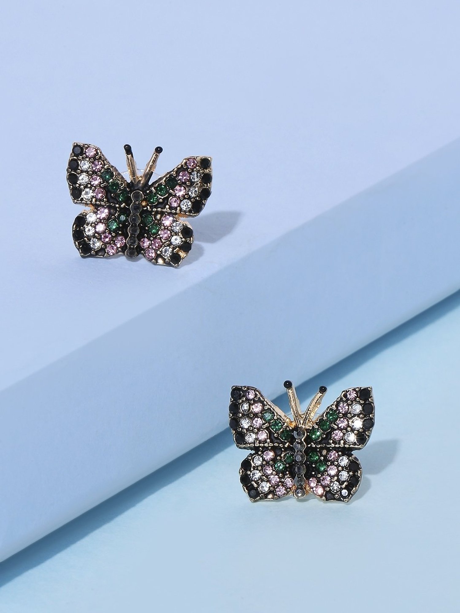 Buy OOMPH Gold Tone Black & Pink Butterfly Small Stud Earrings Online At  Best Price @ Tata CLiQ