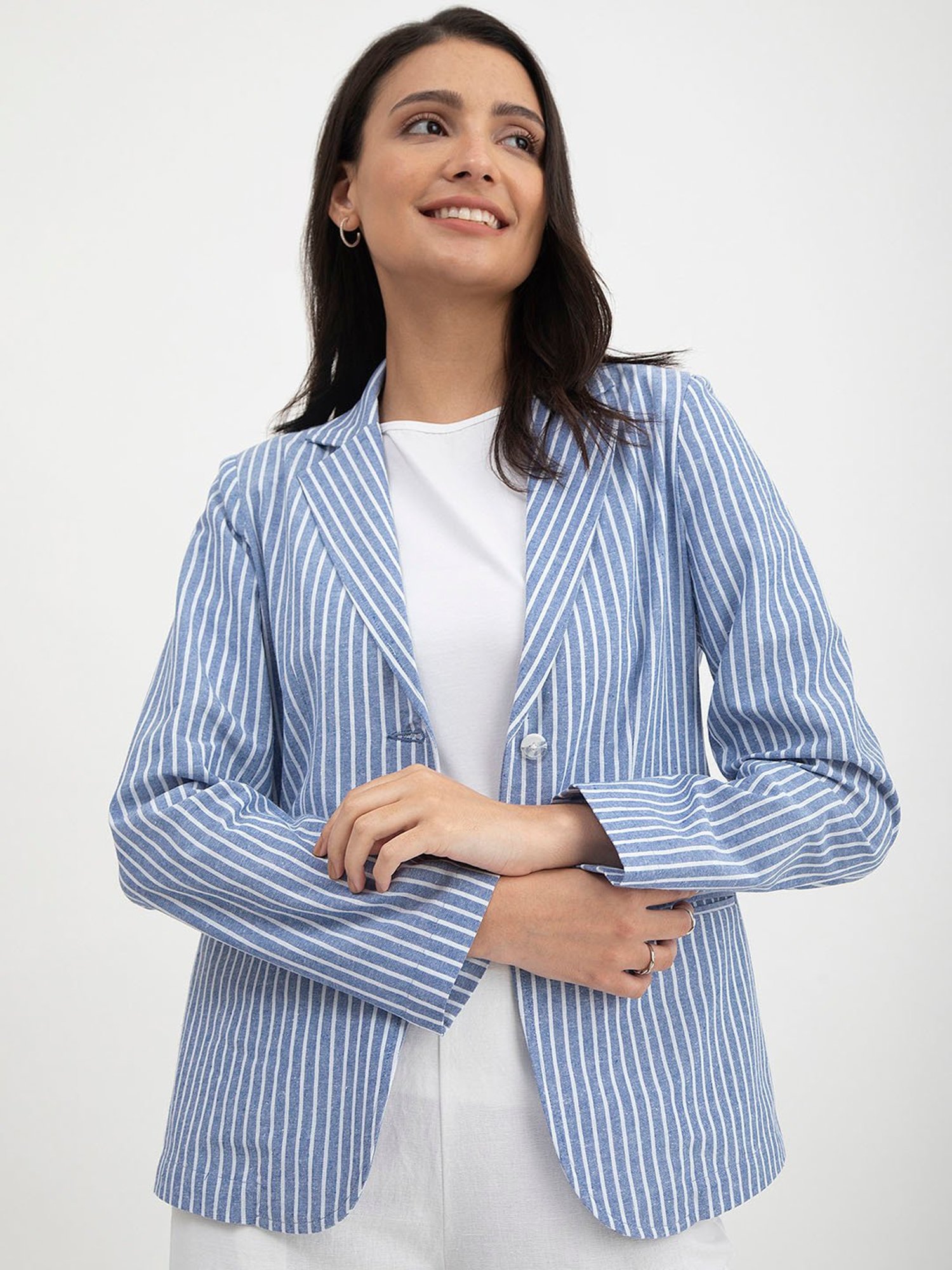 Blue and white striped blazer clearance womens