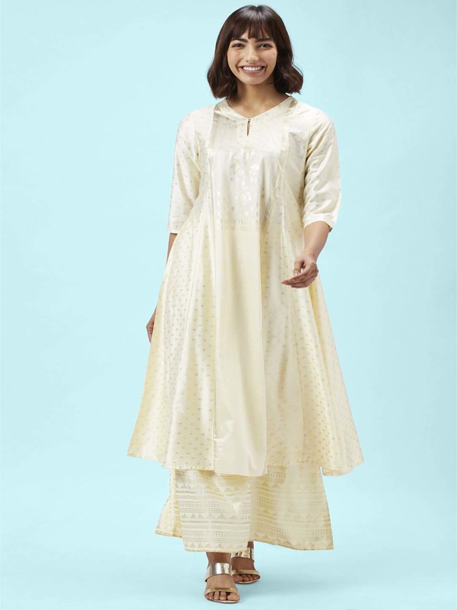 Rangmanch by Pantaloons Off-White Printed Kurta Palazzo Set