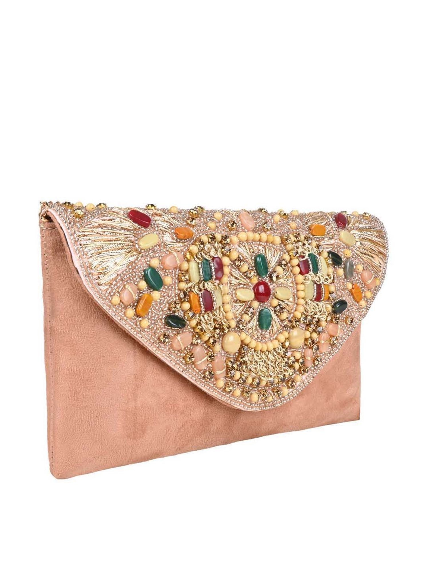 Pink embellished clutch on sale bag