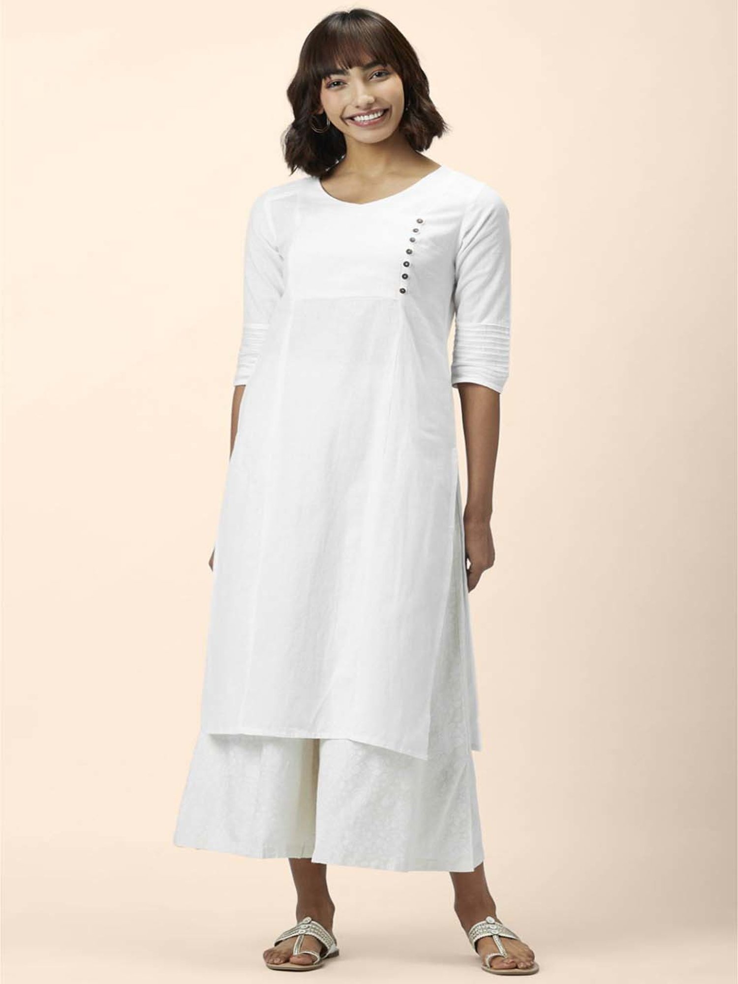 Buy Rangmanch by Pantaloons Women's Cotton A-Line Kurta  (205000005570505_White_XX-Large) at Amazon.in