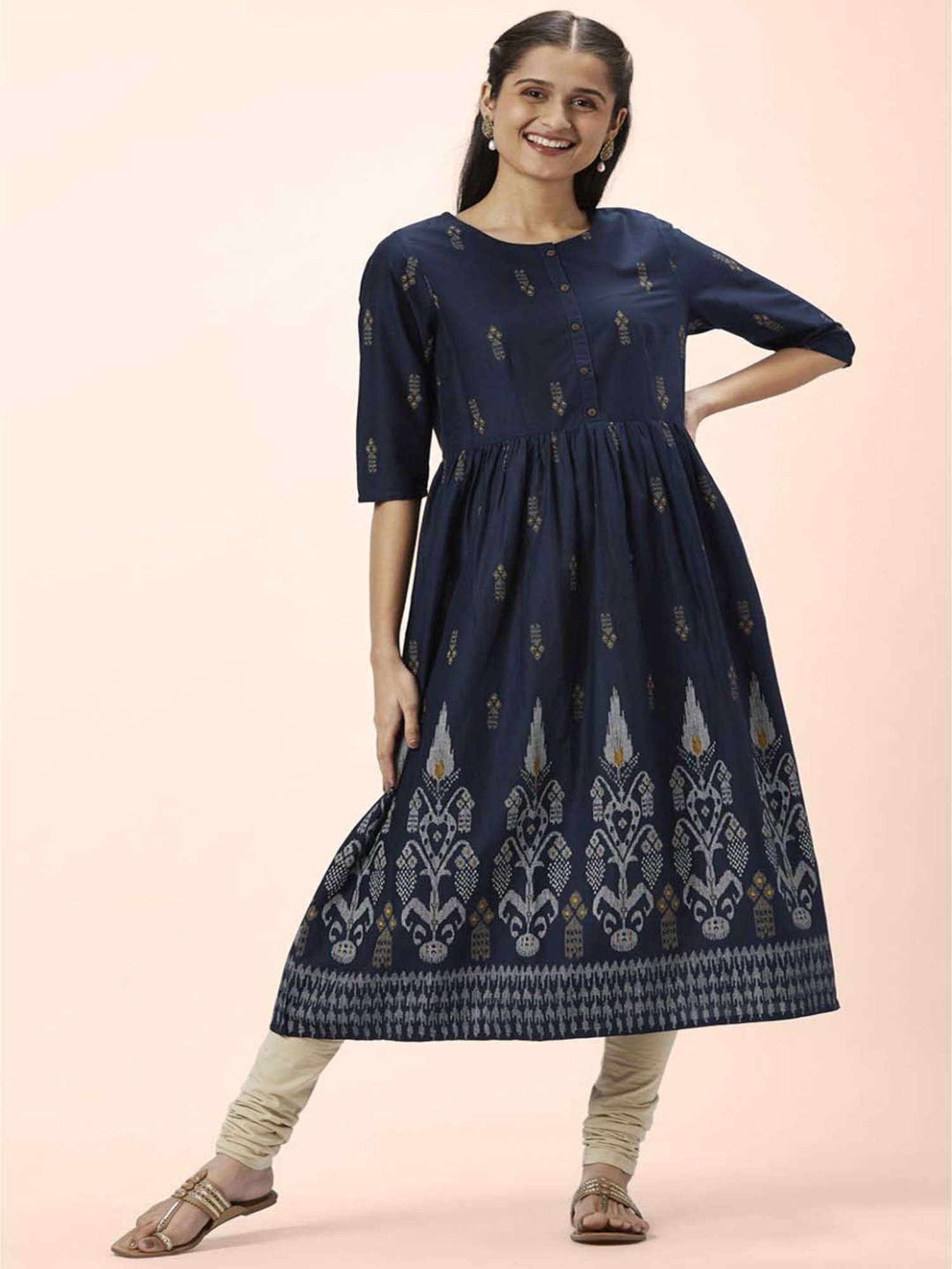 Rangmanch by Pantaloons Grey Printed A Line Kurta