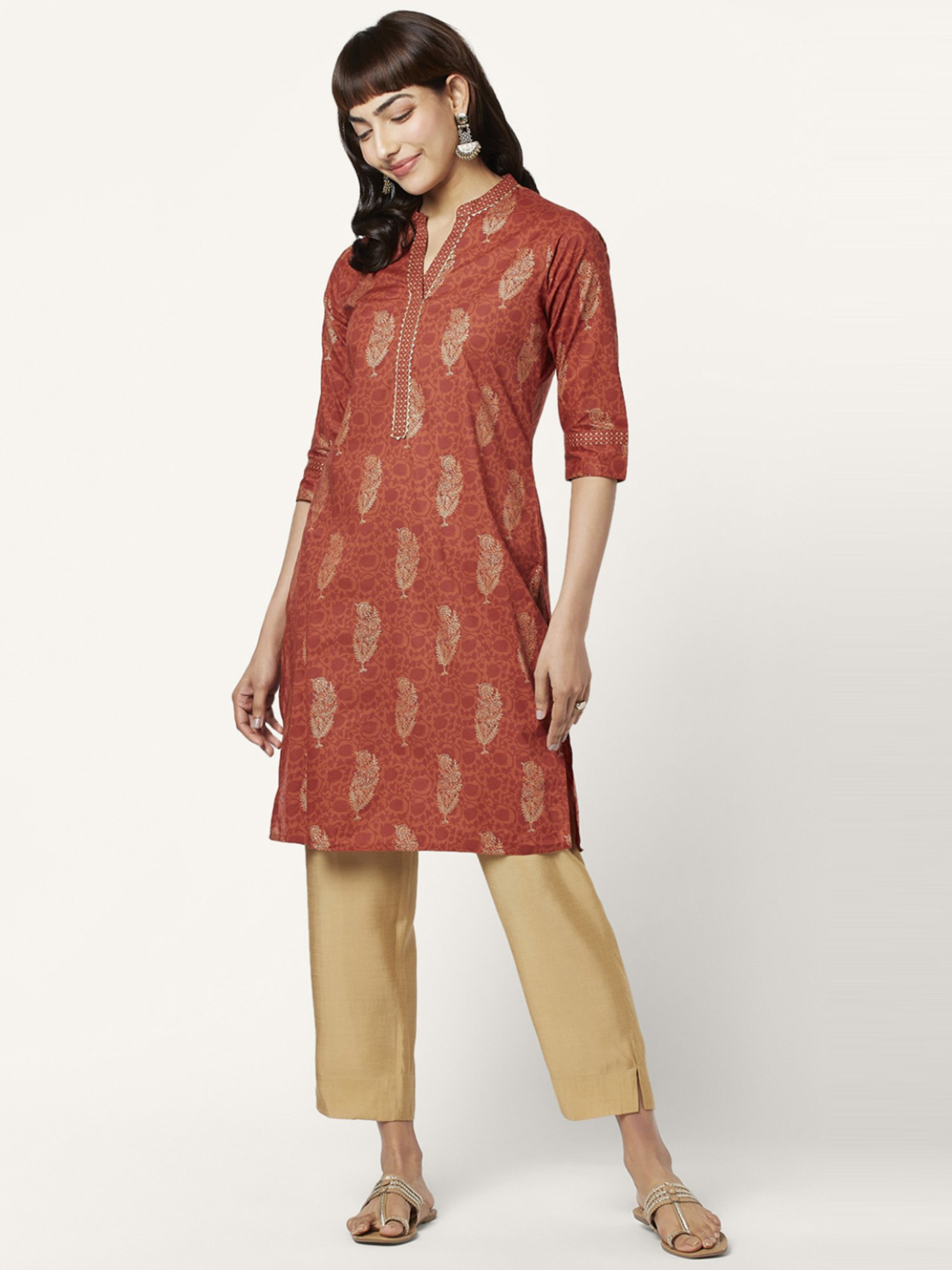 Buy Rangmanch by Pantaloons Women's Cotton a-line Kurta  (110050207_Red_Small) at Amazon.in