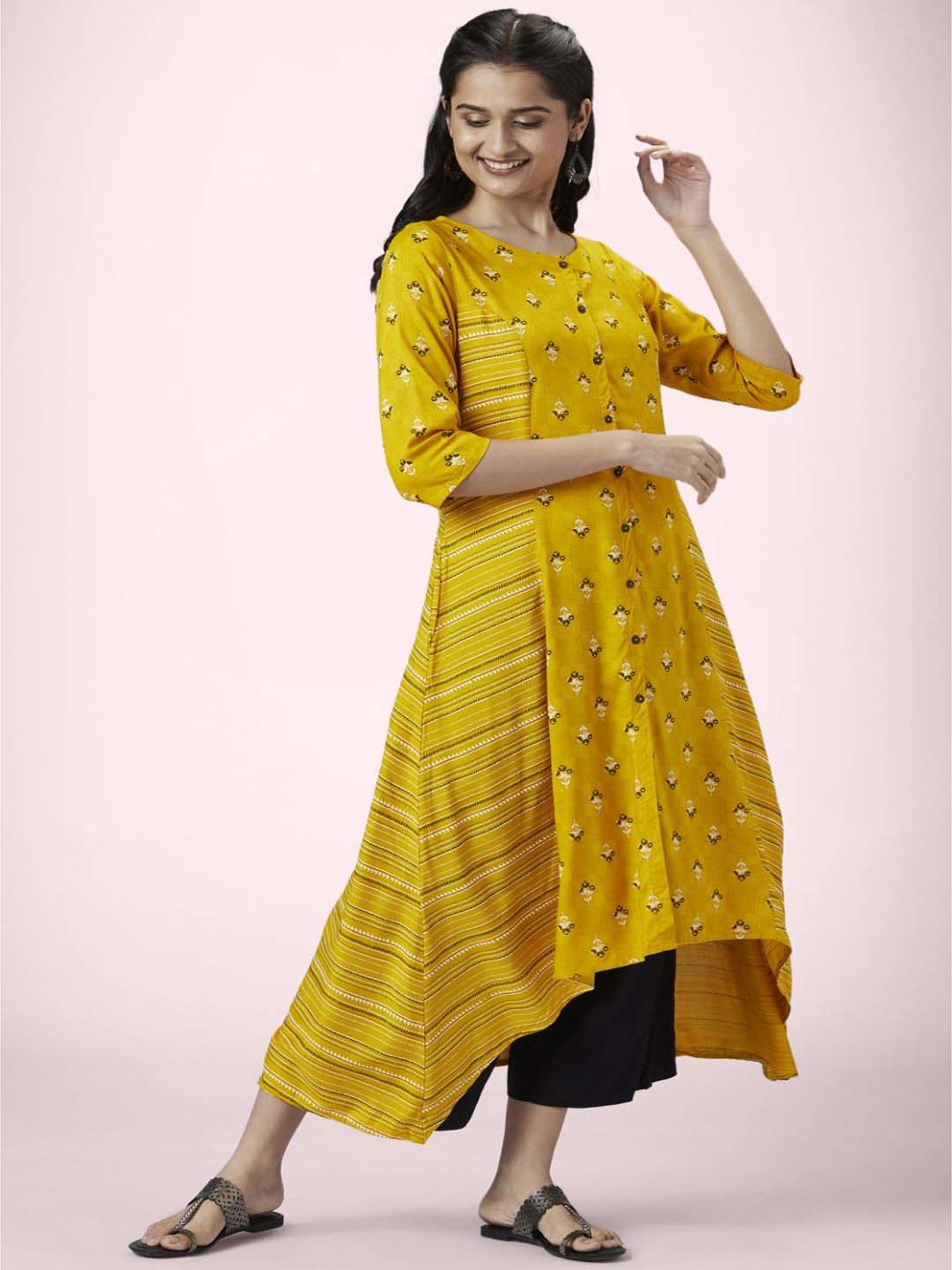 Buy Rangmanch by Pantaloons Mustard Printed High Low Kurta for Women Online  @ Tata CLiQ