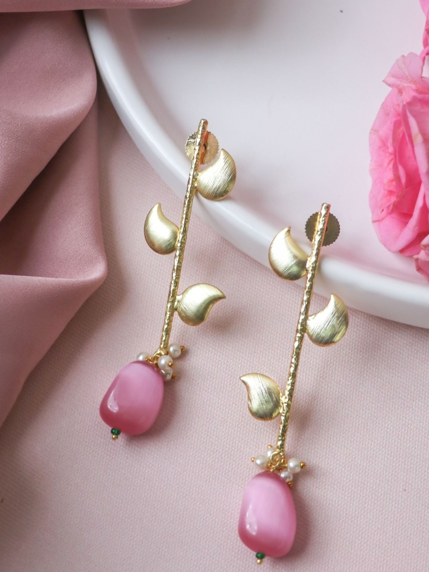 Pink Pearl American Diamond Chandbali Earrings | FashionCrab.com