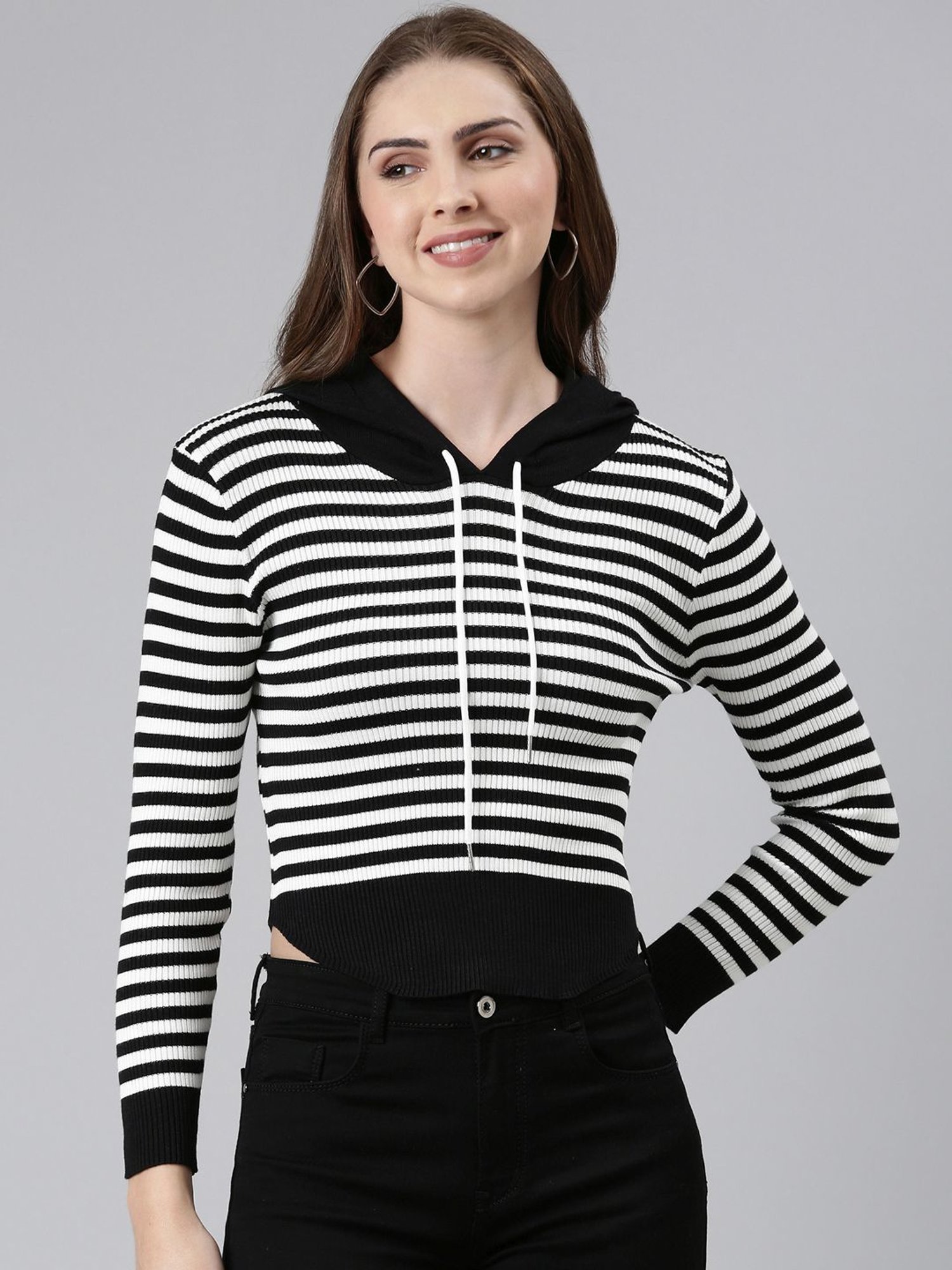 Striped sleeve hotsell crop hoodie