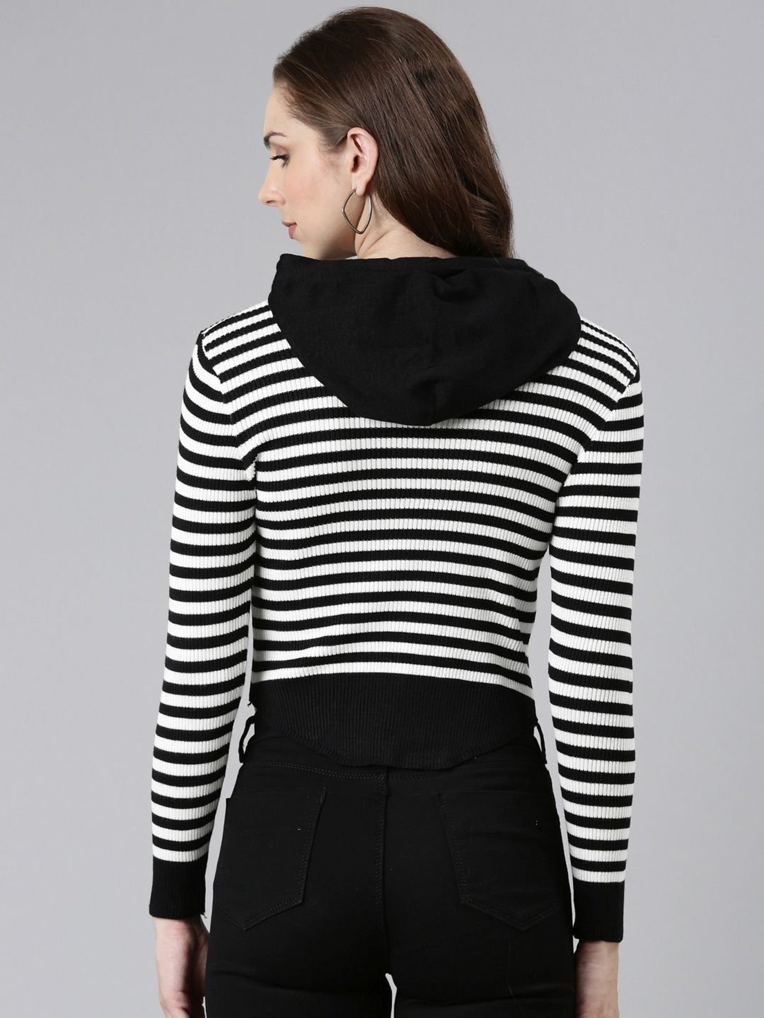 Black and white striped hoodie outlet women's