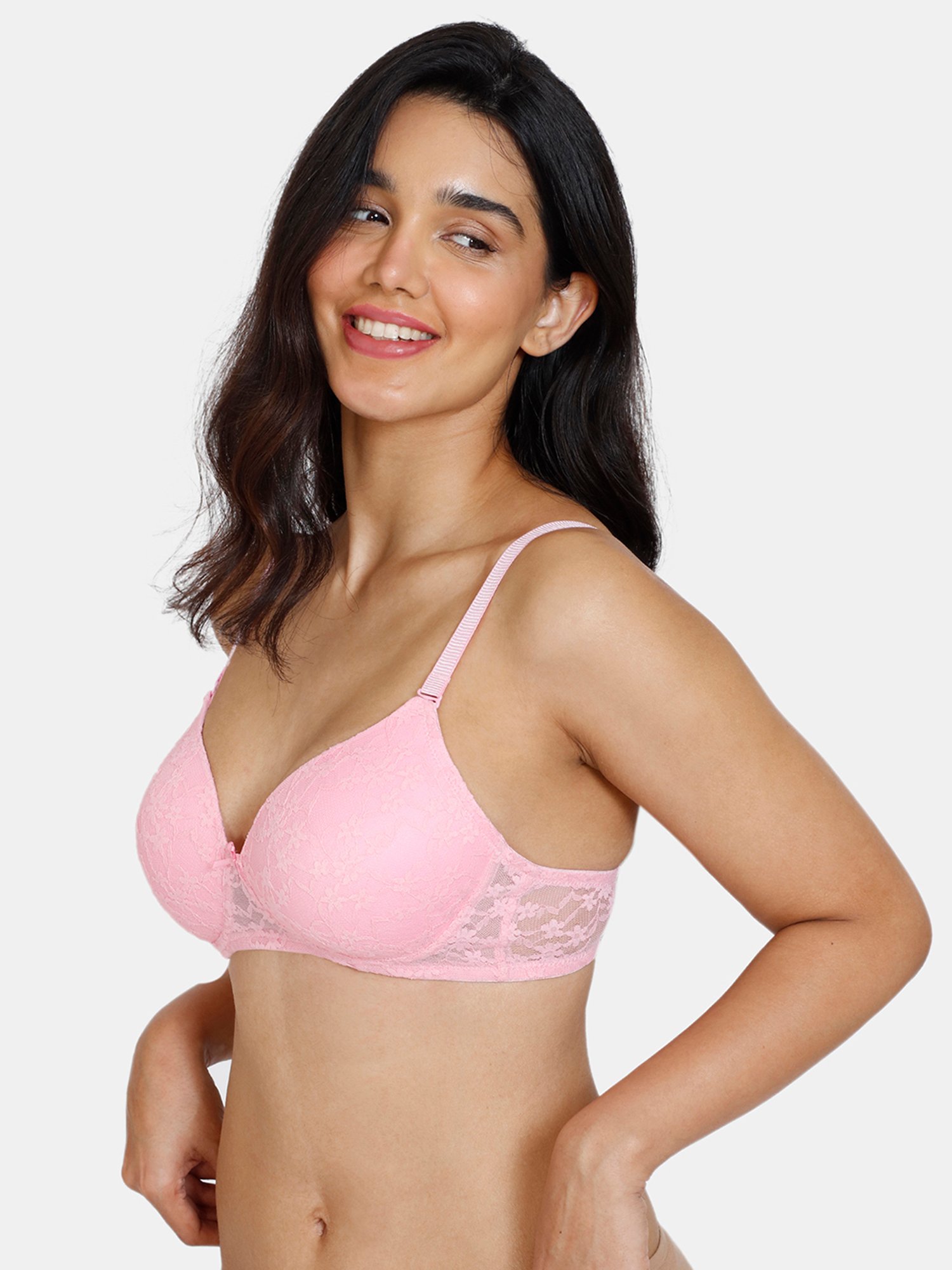 Buy Zivame Antique Lace Cup Demi Coverage Multiway Bra-Pink Online