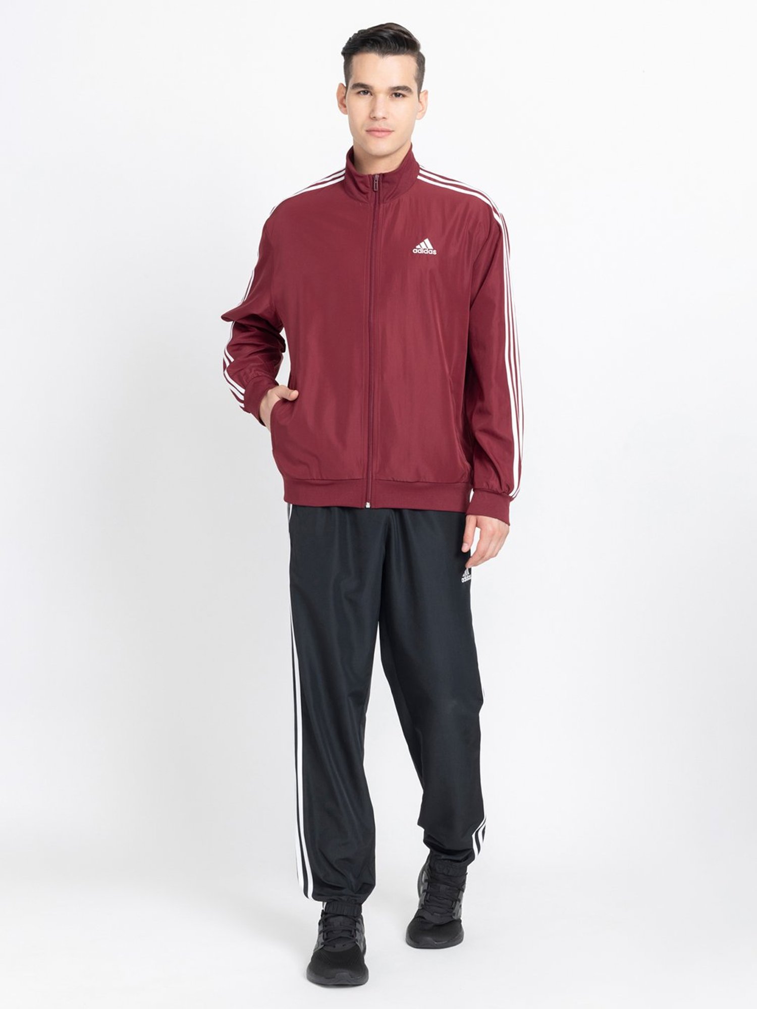 Black adidas tracksuit fashion red stripes