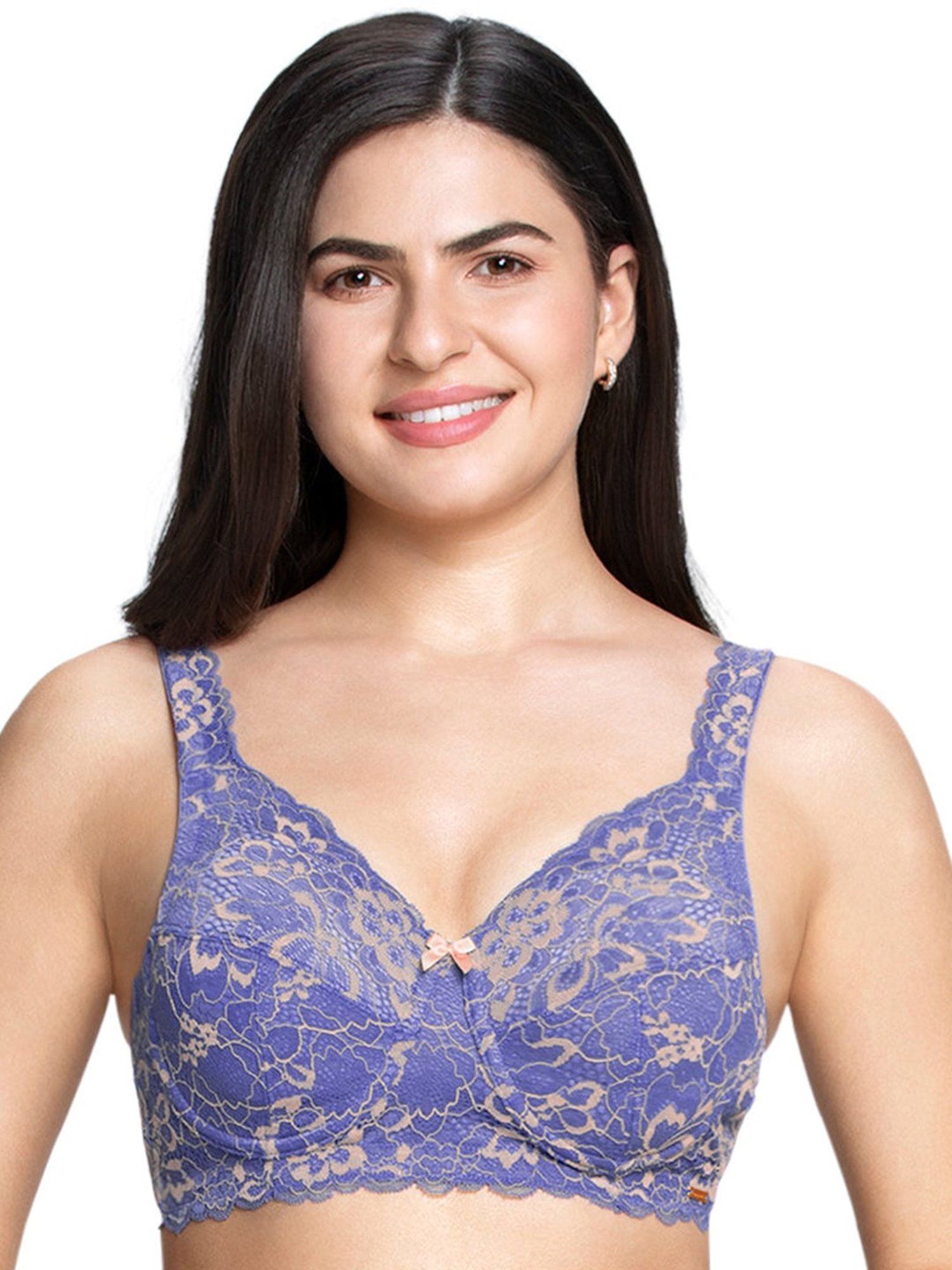 Buy Amante Blue Lace Pattern Full Coverage Bra for Women Online